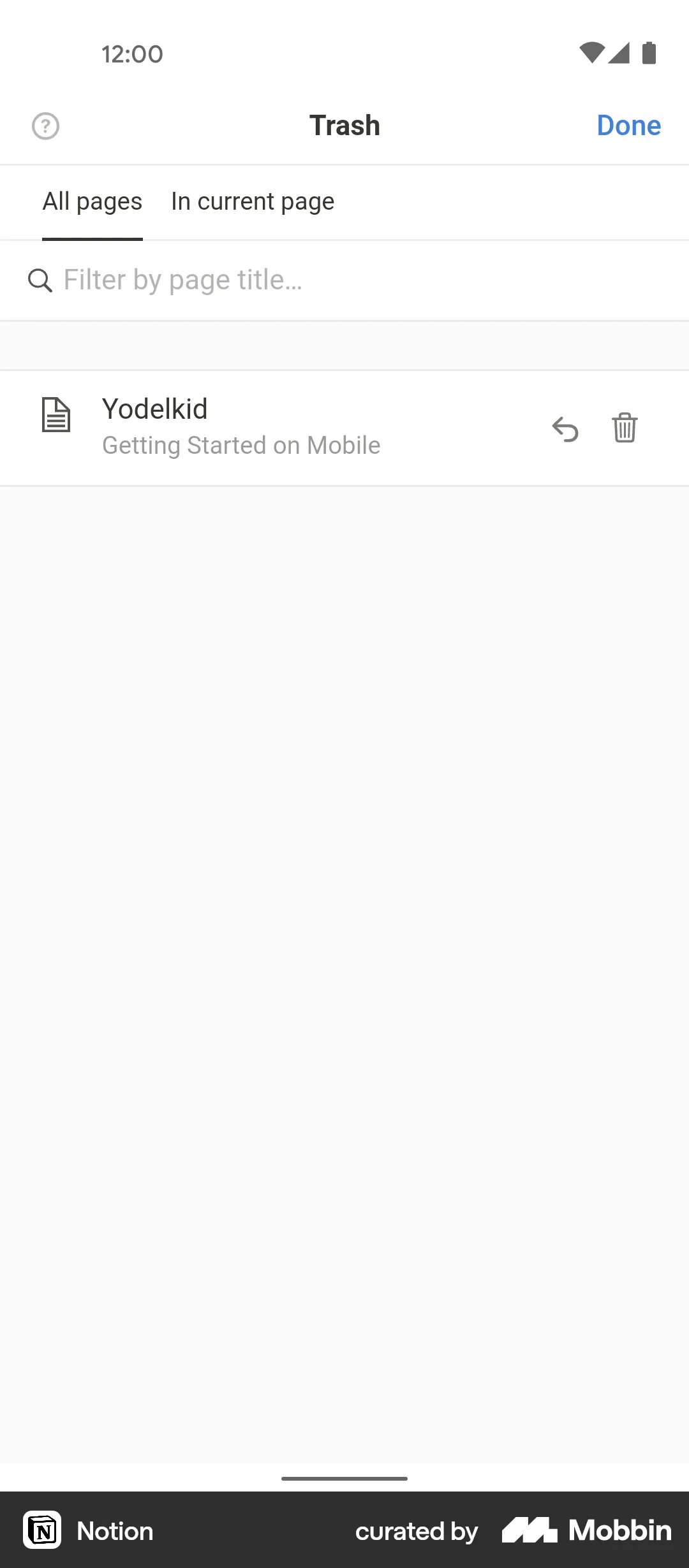 Notion Android Trash & Archive screen