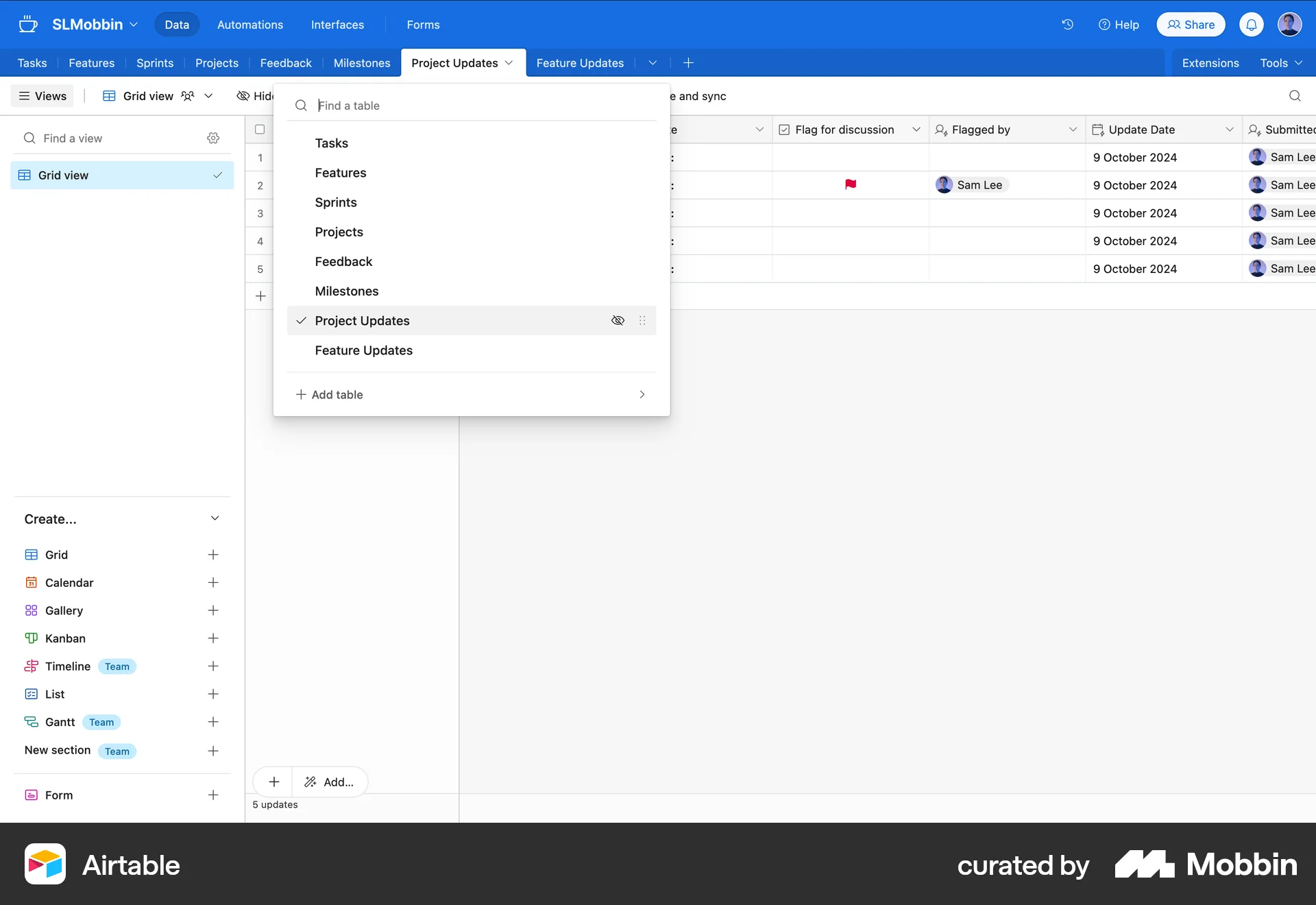 Airtable Web screen containing Combobox UI element