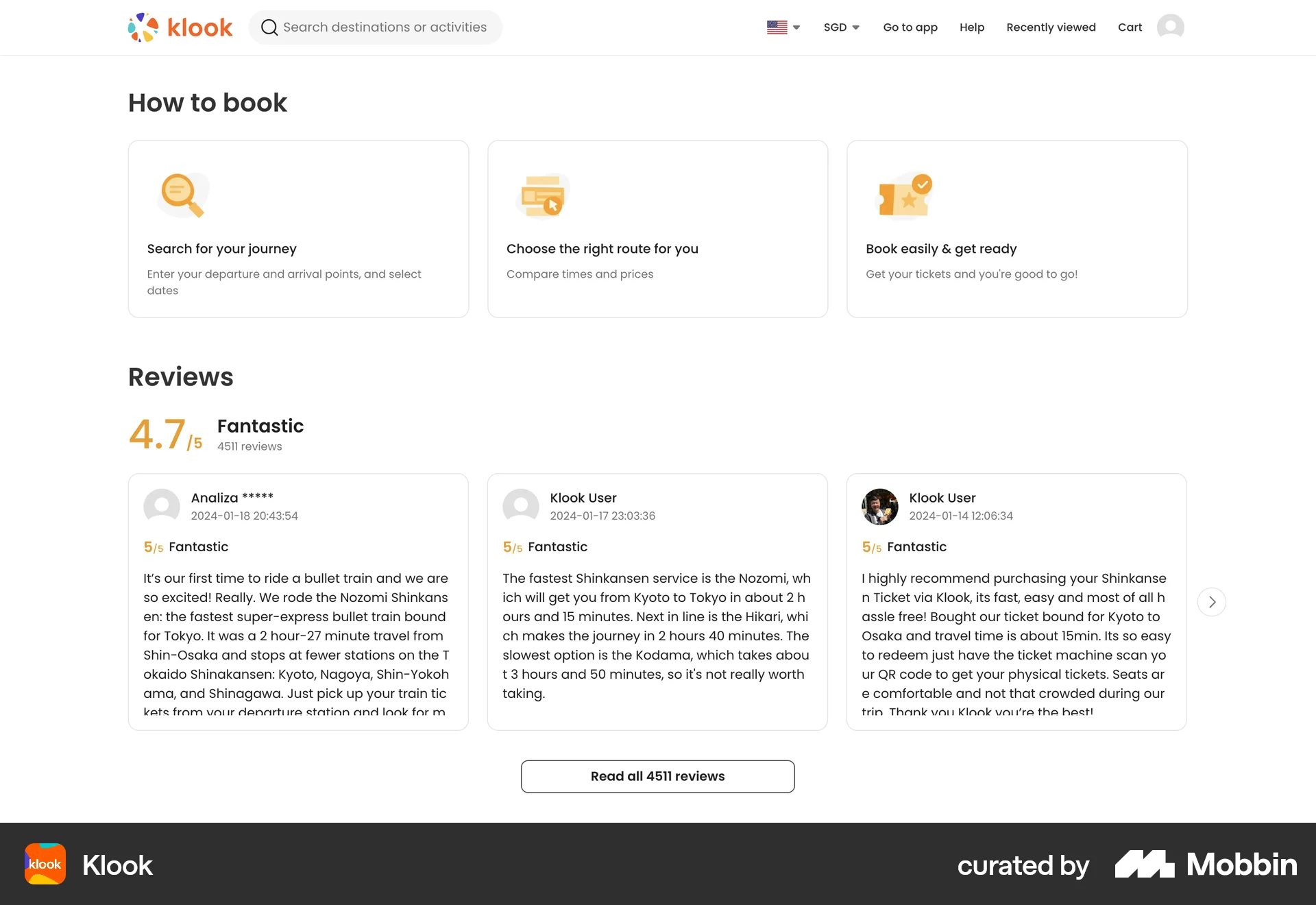 Klook Web Feature Info screen