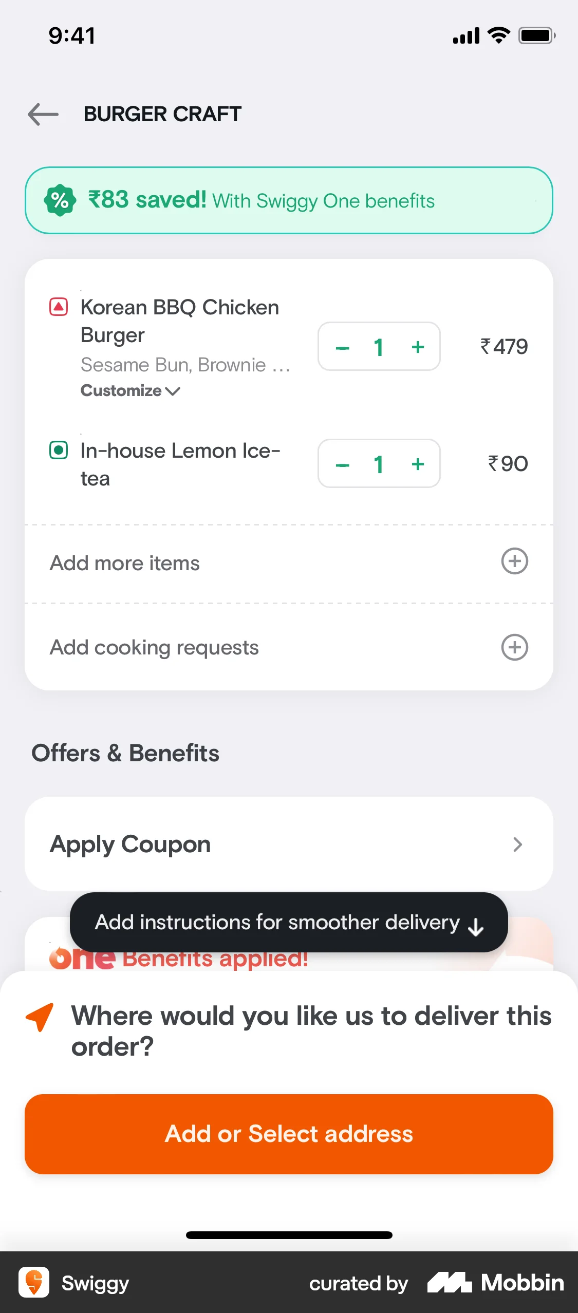 Swiggy iOS Checkout screen