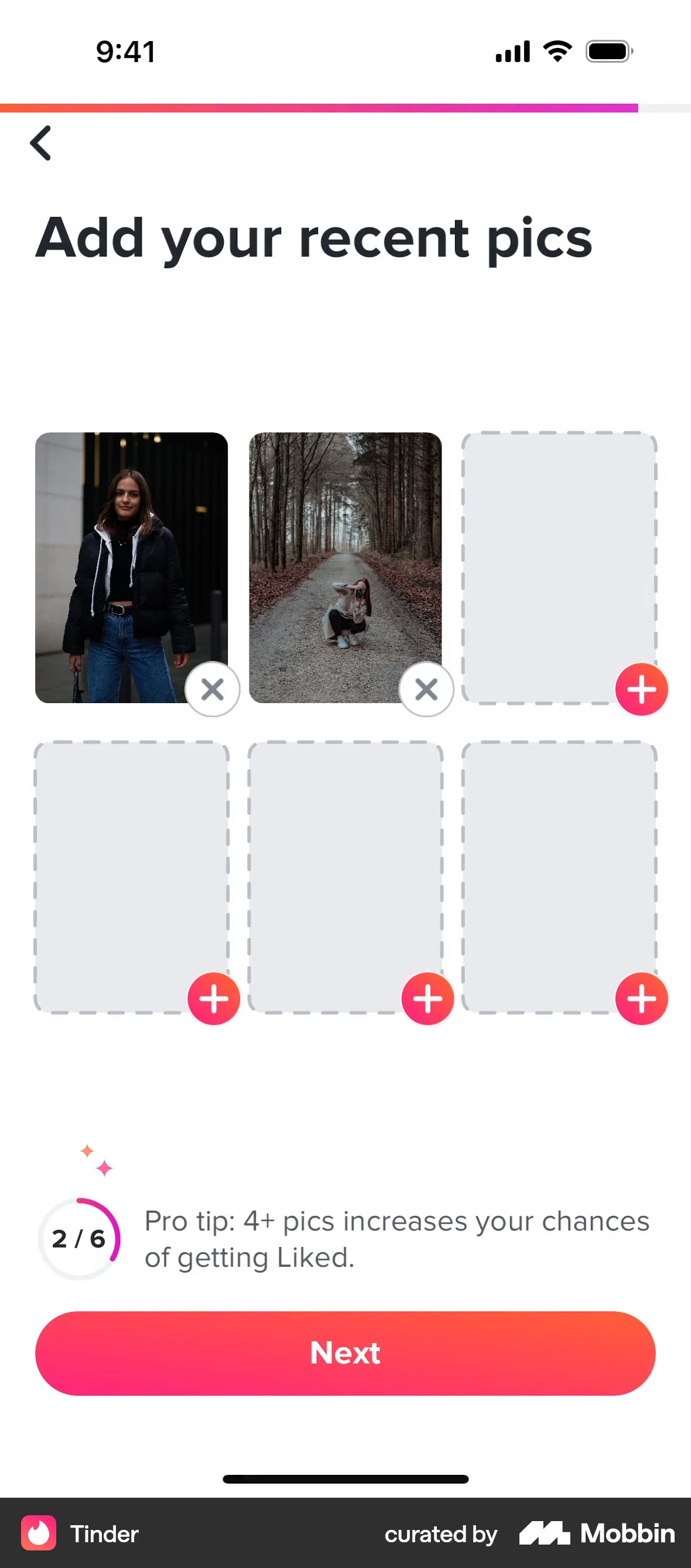 Tinder iOS screen containing Gallery UI element
