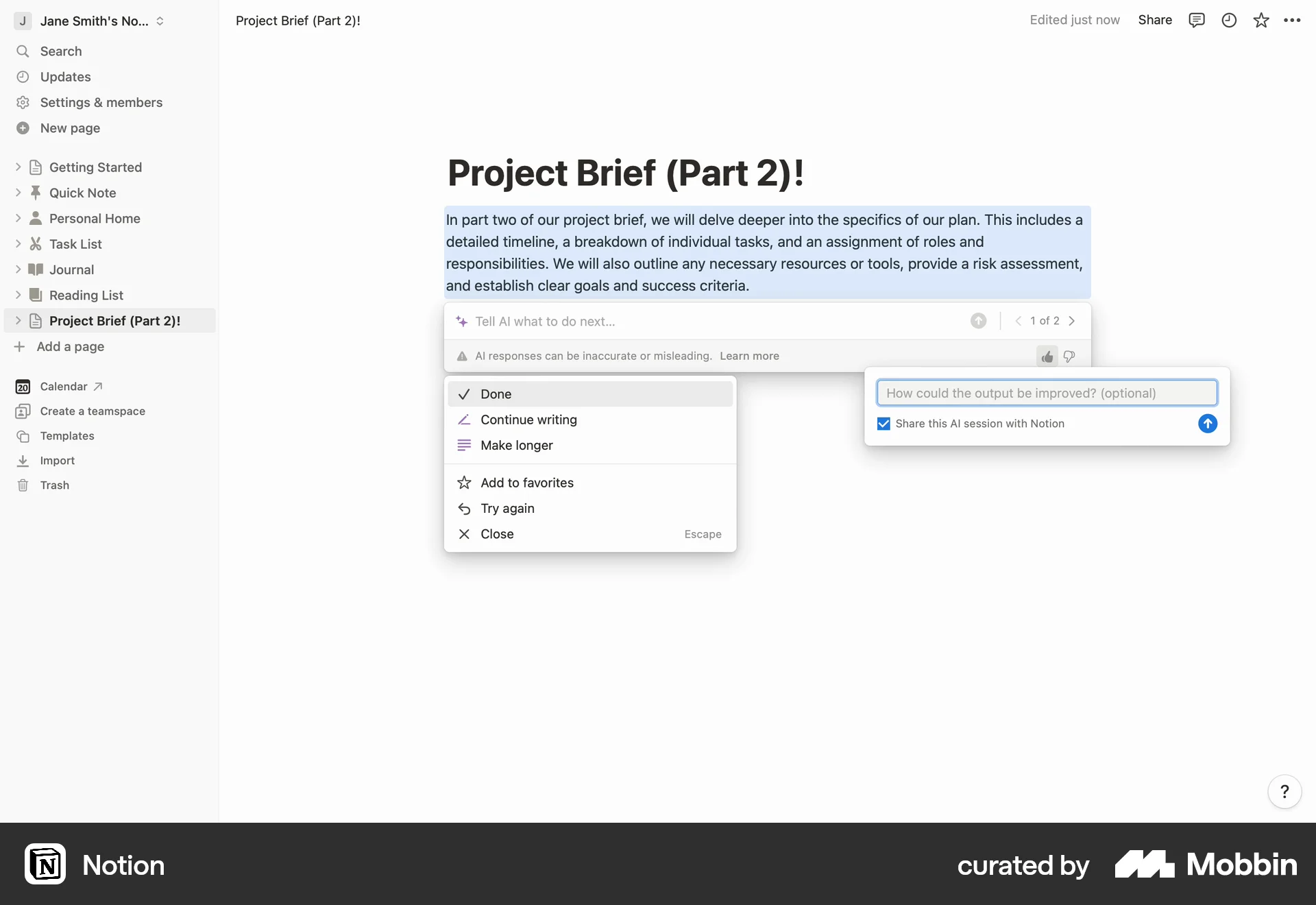 Notion Web screen containing Rating Control UI element