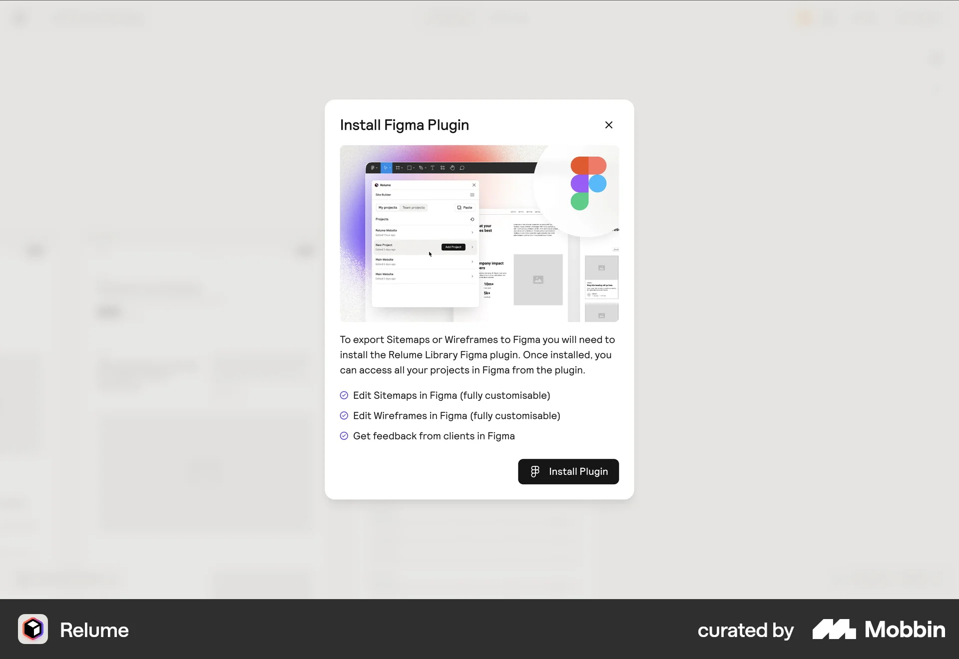 Relume Web Other Action screen