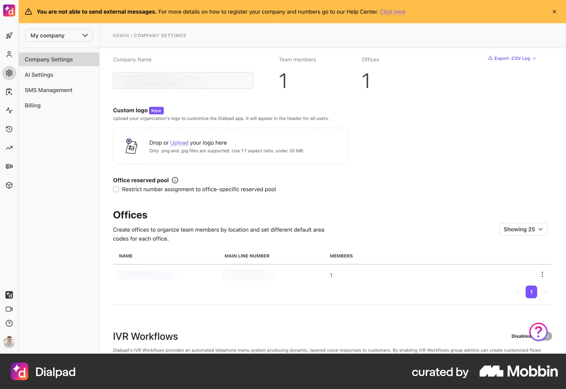 Dialpad Web screen containing File Upload UI element
