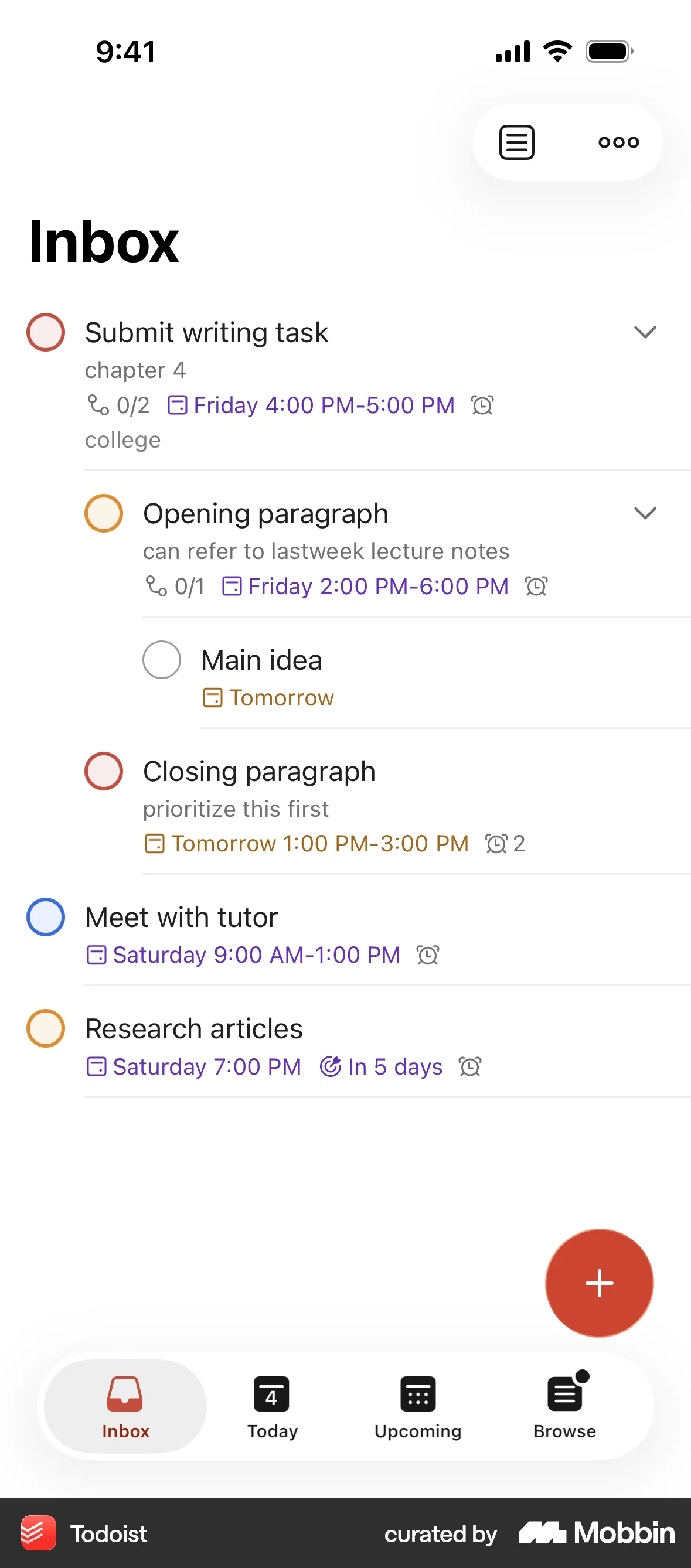 Todoist iOS Mobile App Design screen