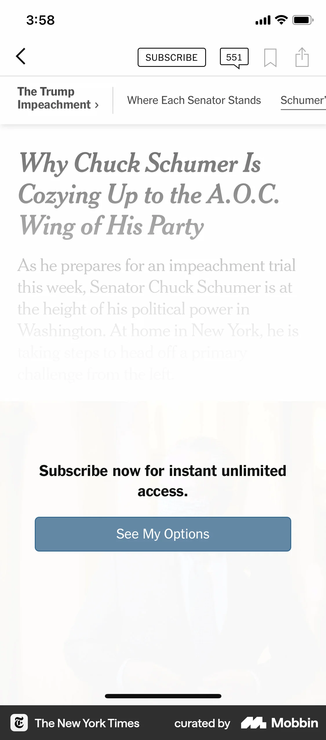 The New York Times iOS Article Detail screen