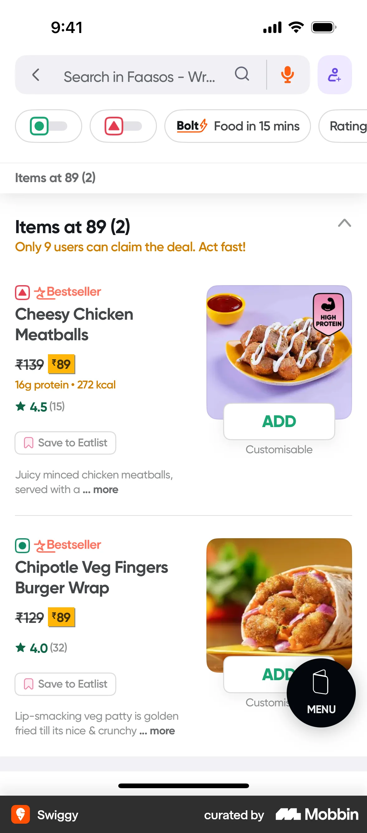 Swiggy iOS Pricing screen