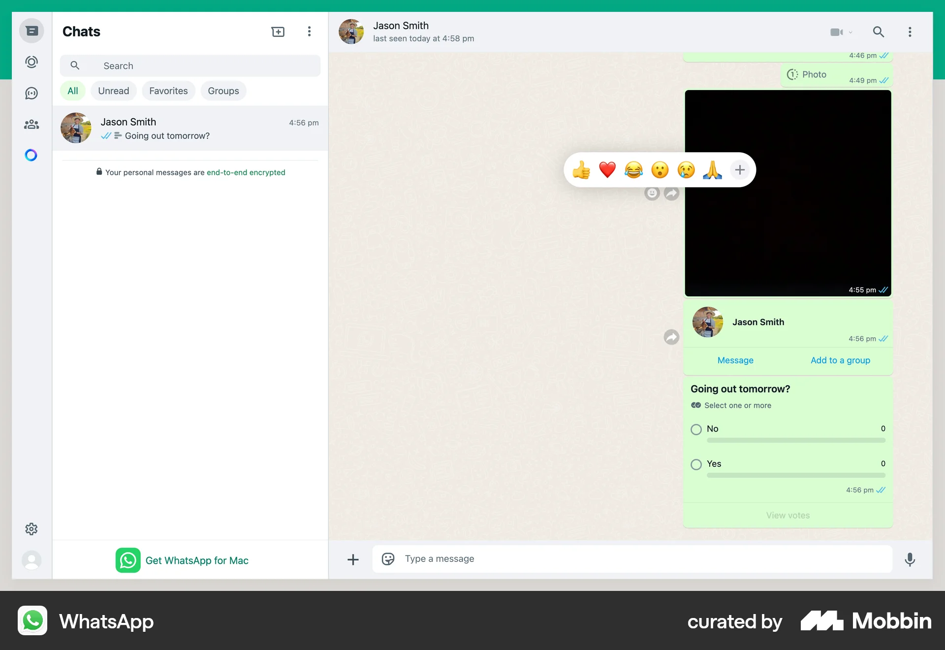 WhatsApp Web Like & Upvote screen