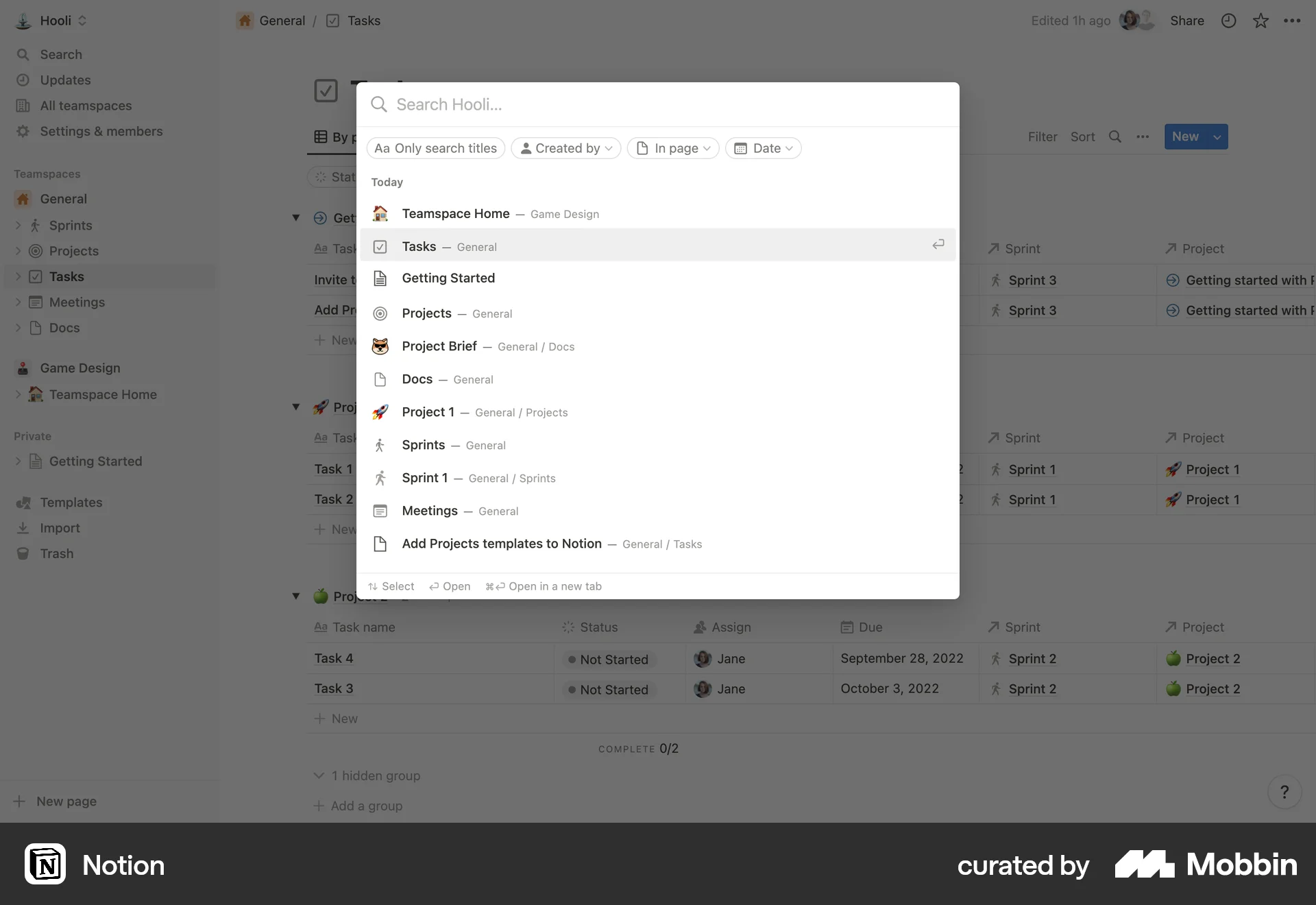 Notion Web Command Palette screen