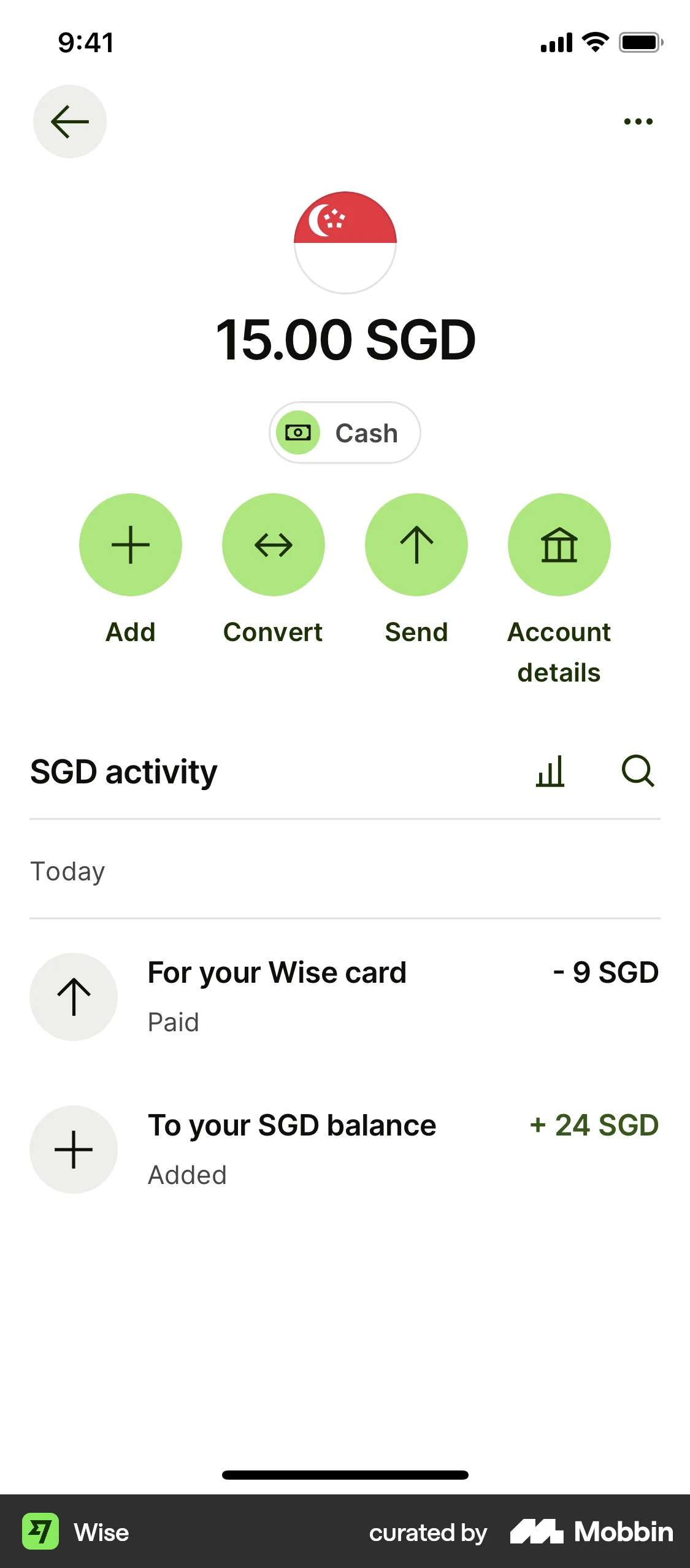 Wise iOS Wallet & Balance screen