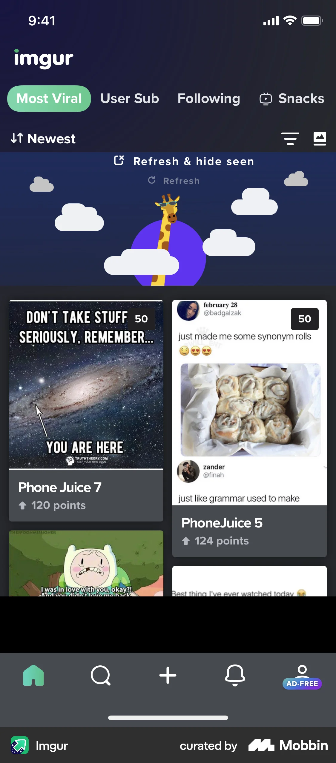 Imgur iOS Pull to Refresh screen