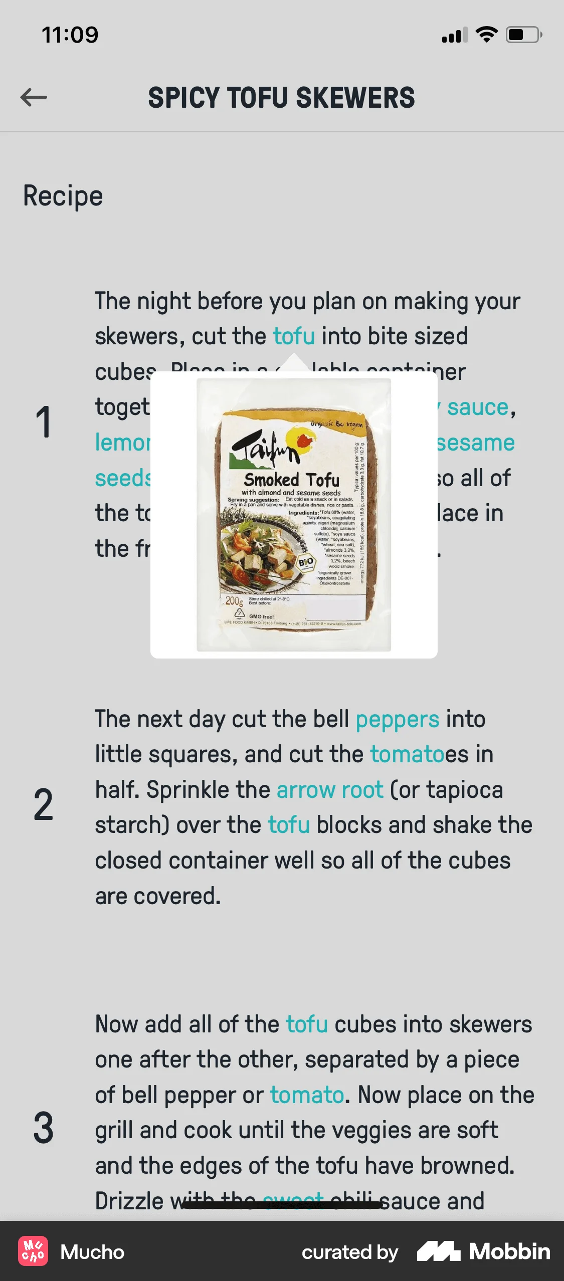 Mucho iOS Recipe Detail screen