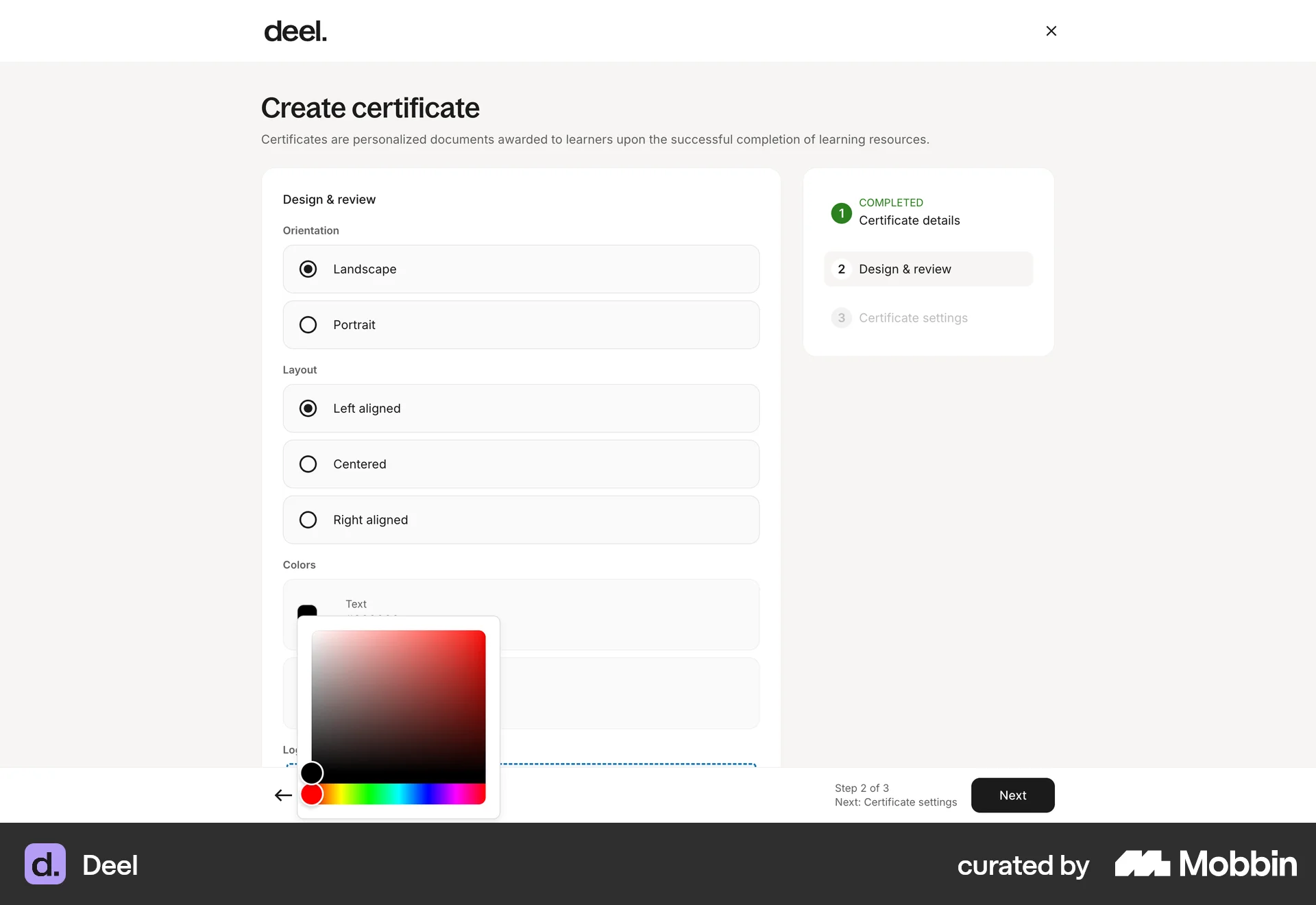 Deel Web Wizard UI screen