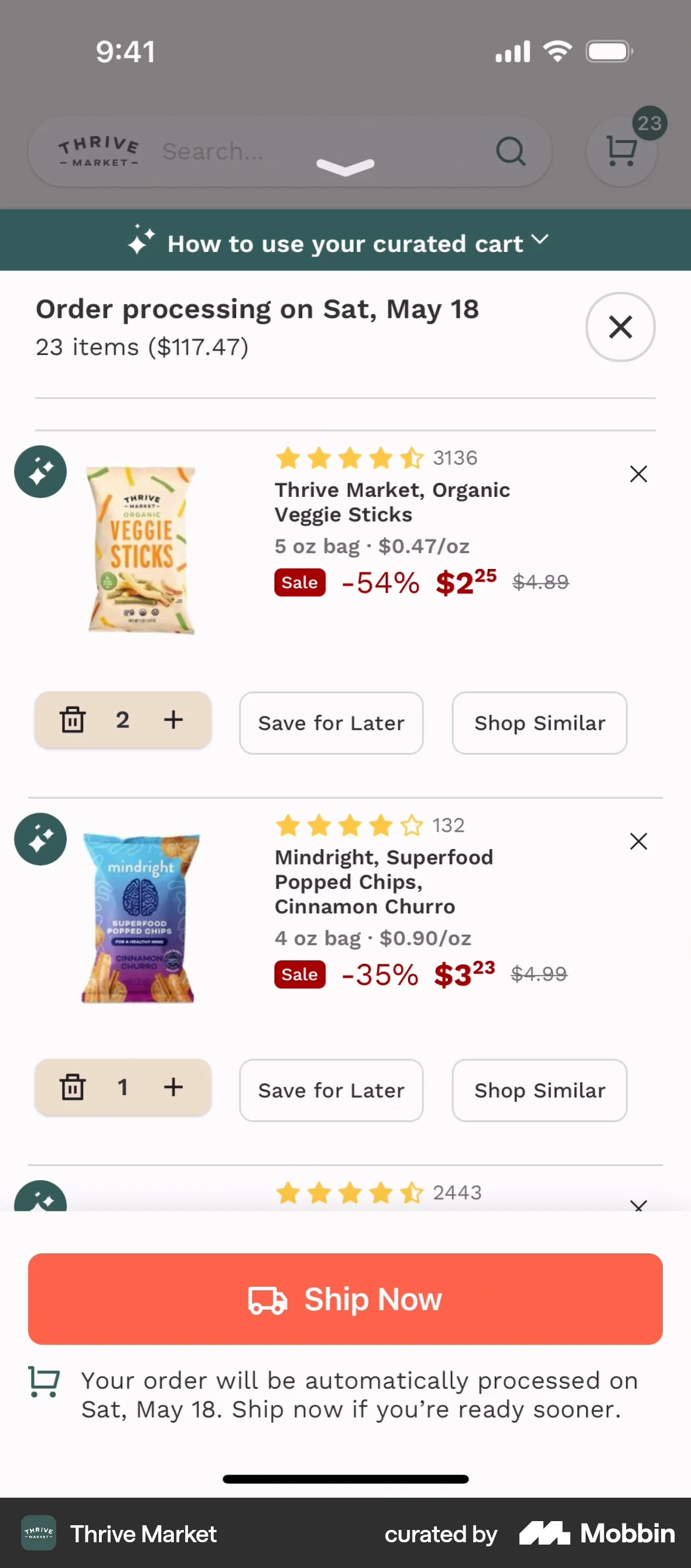 Thrive Market iOS Mobile Shopping Cart screen