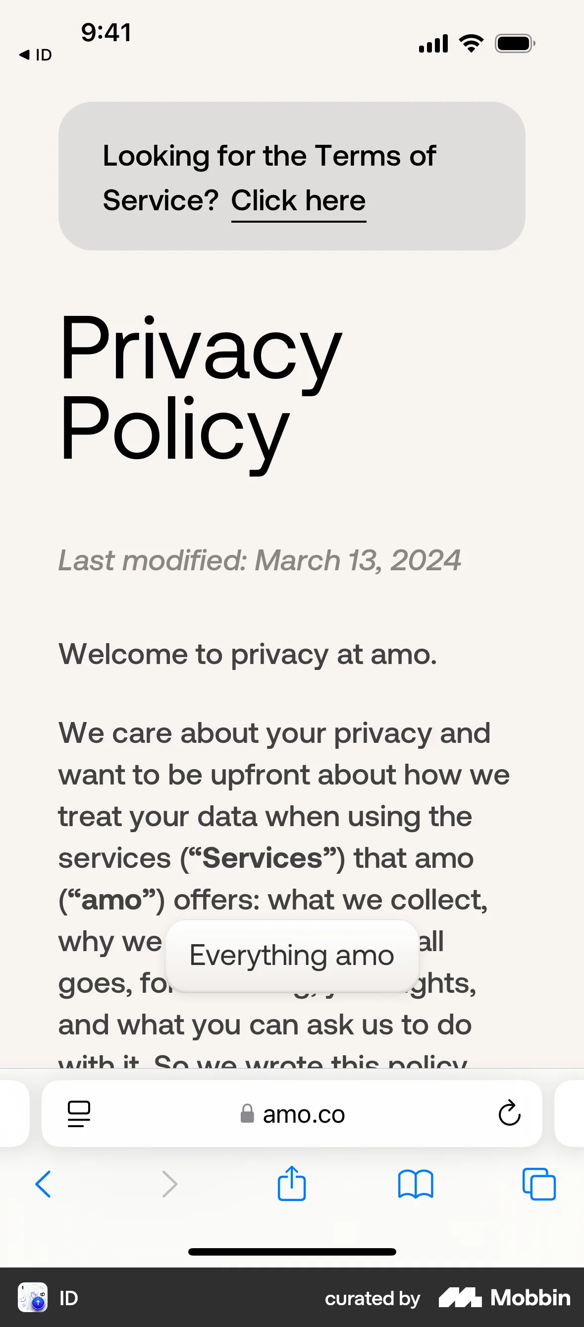 ID iOS Privacy Policy screen
