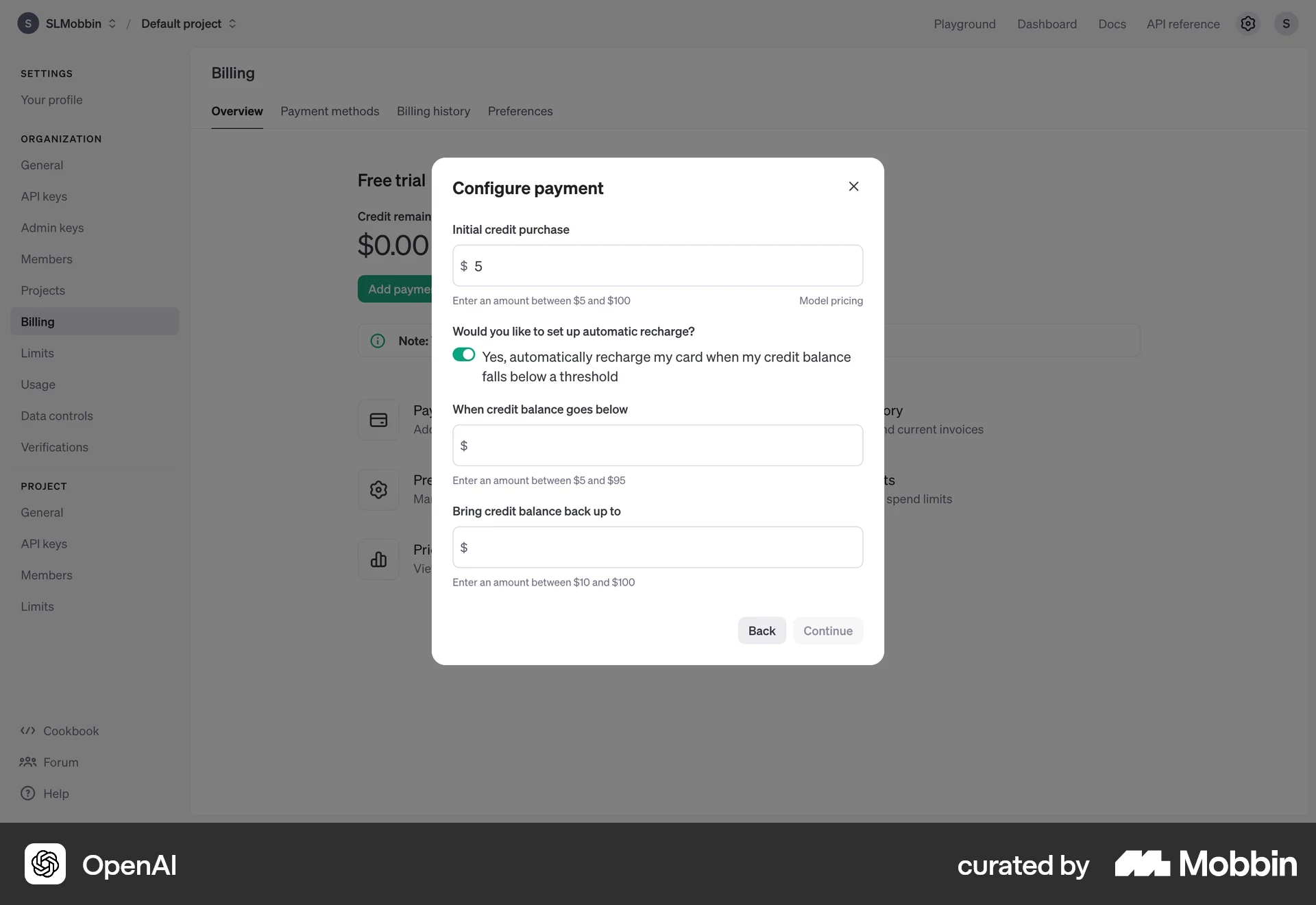OpenAI Platform Web screen containing Switch UI element