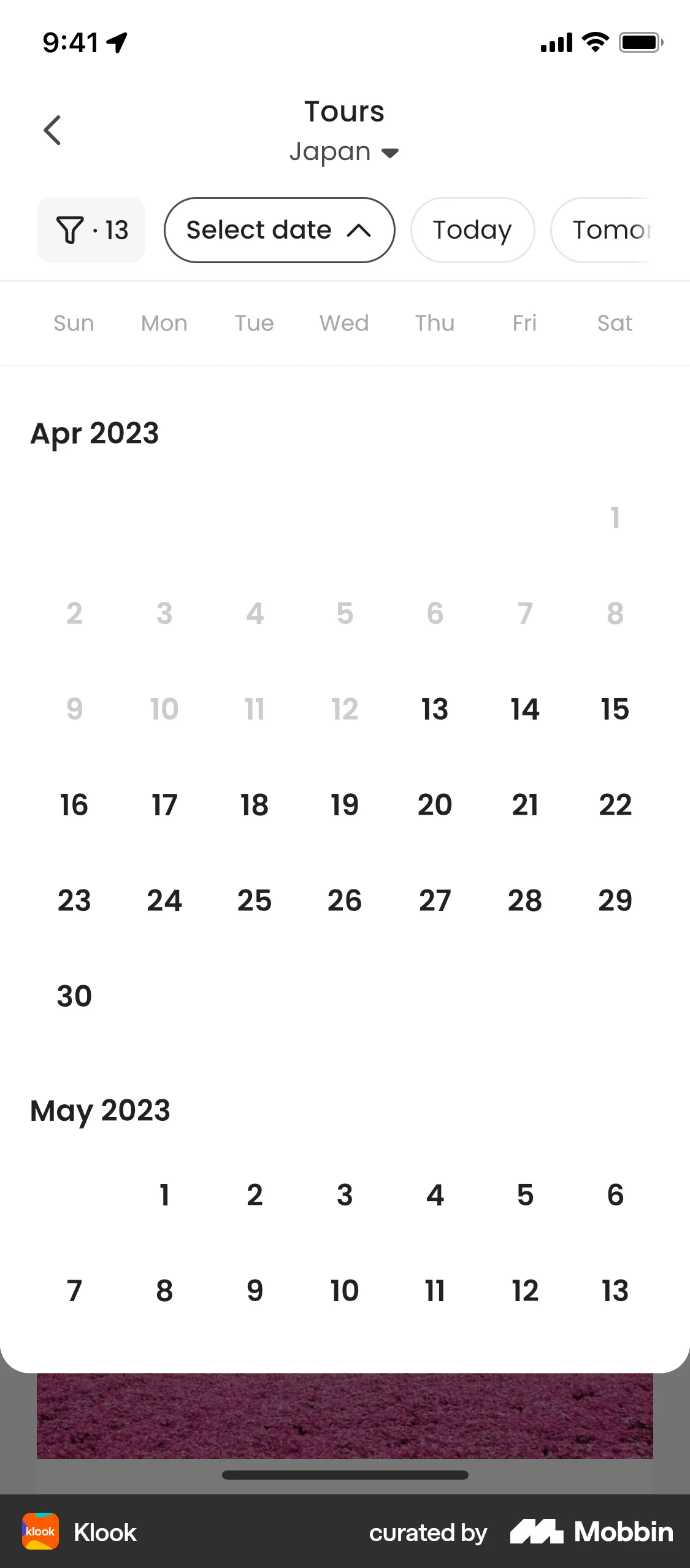 Klook iOS screen containing Date Picker UI element