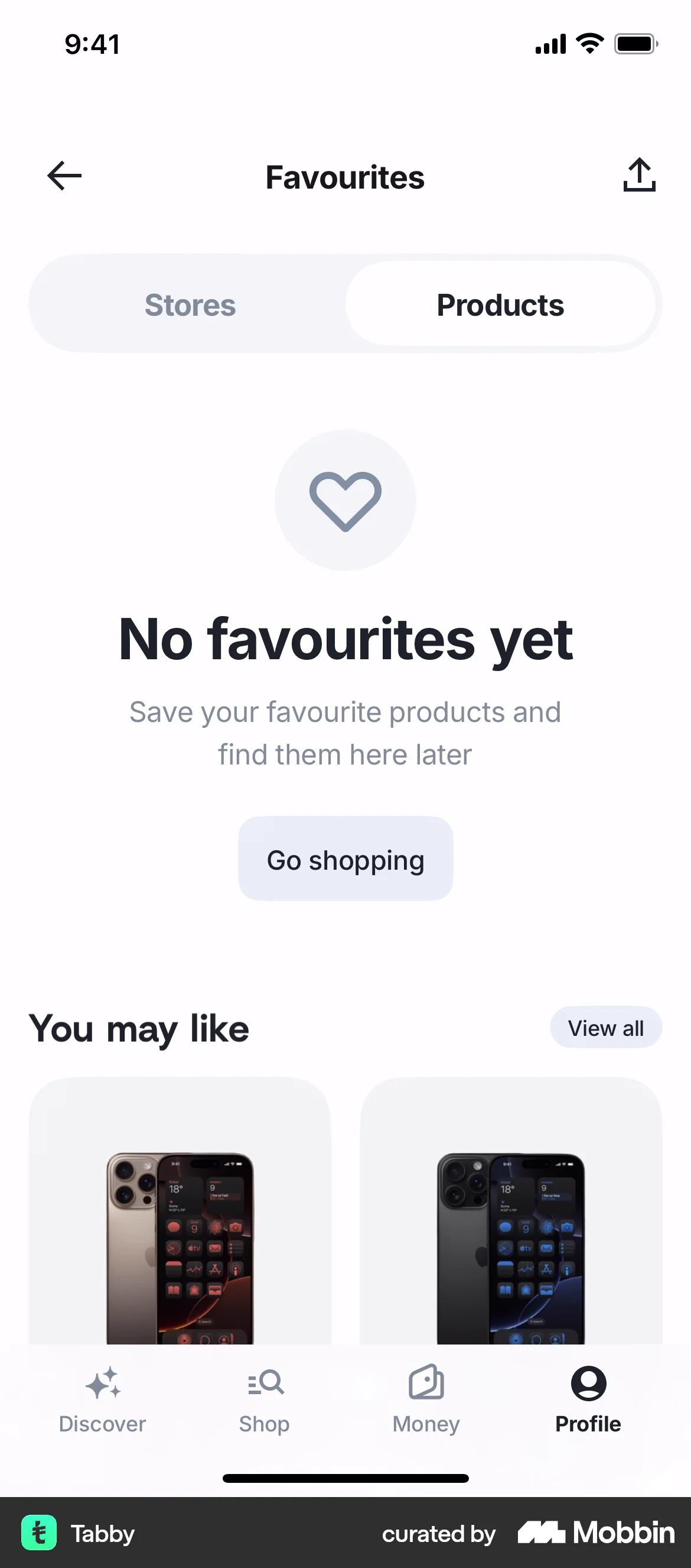 Tabby iOS Empty State screen