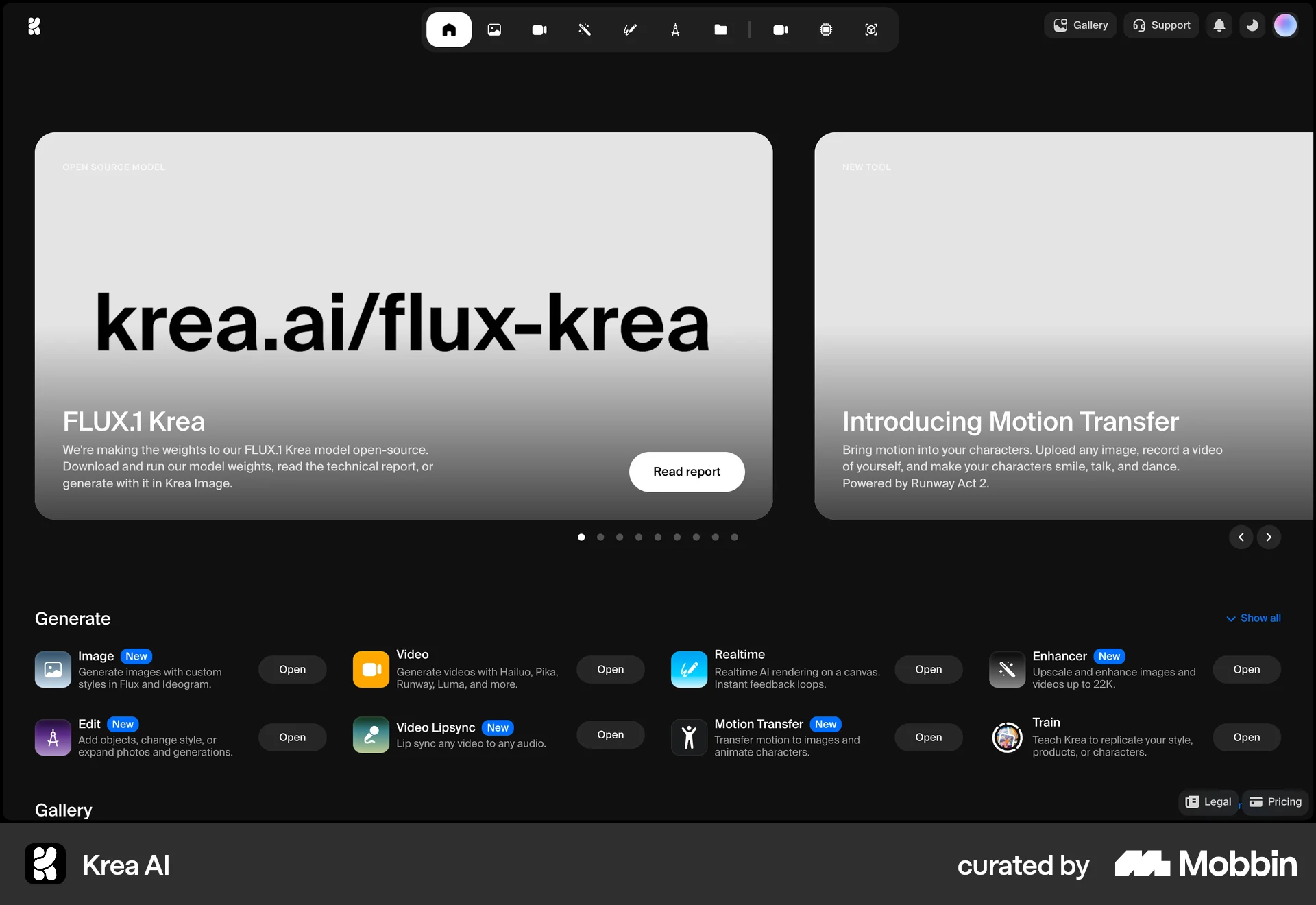 Krea AI Web Dark Mode screen