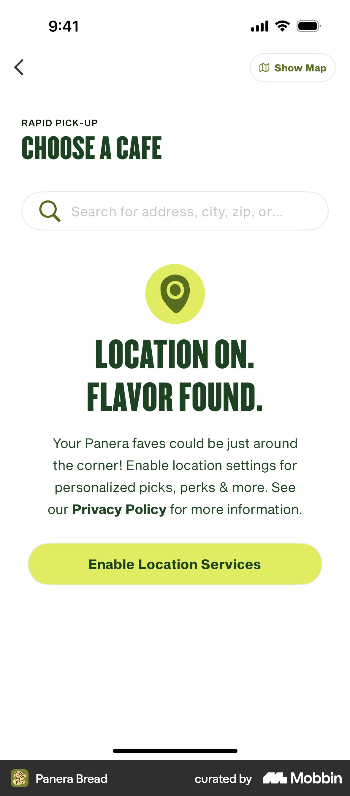 Panera Bread iOS Permission screen