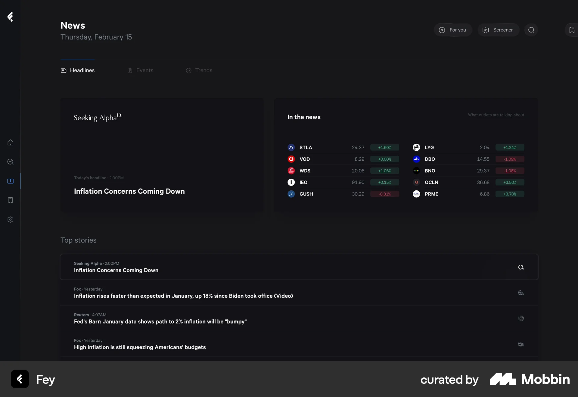 Fey Web News Feed screen