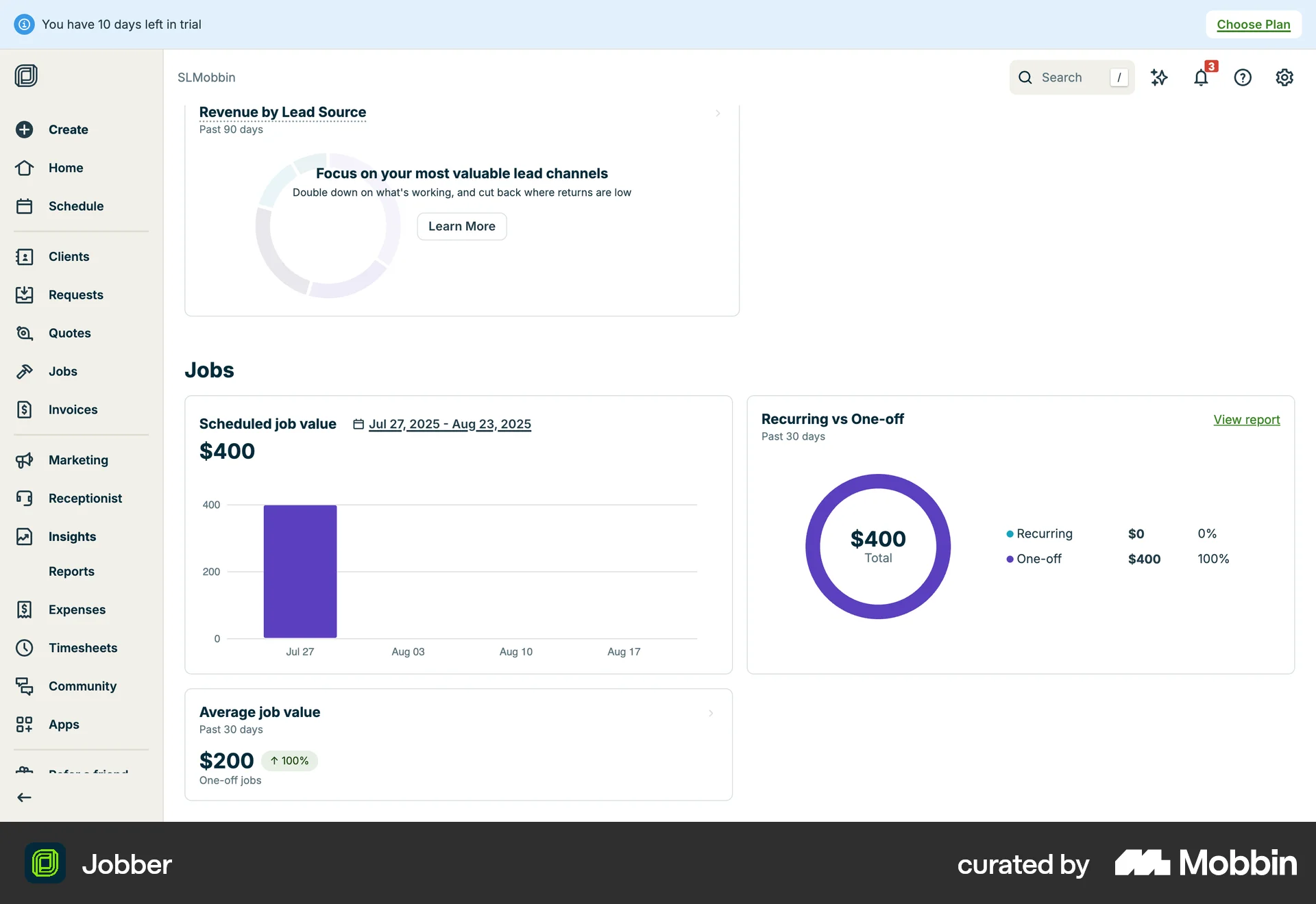 Jobber Web Charts screen