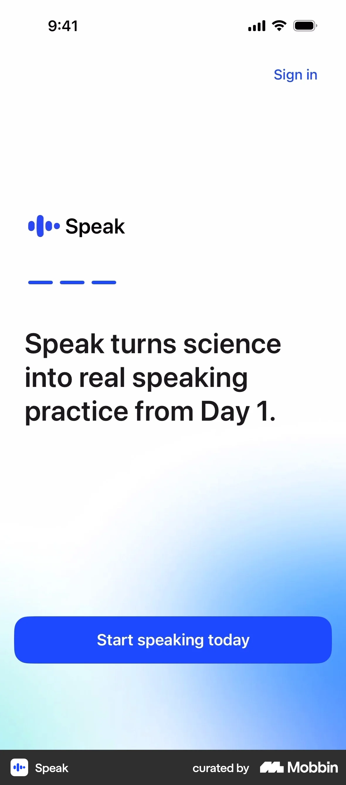 Speak Onboarding screen