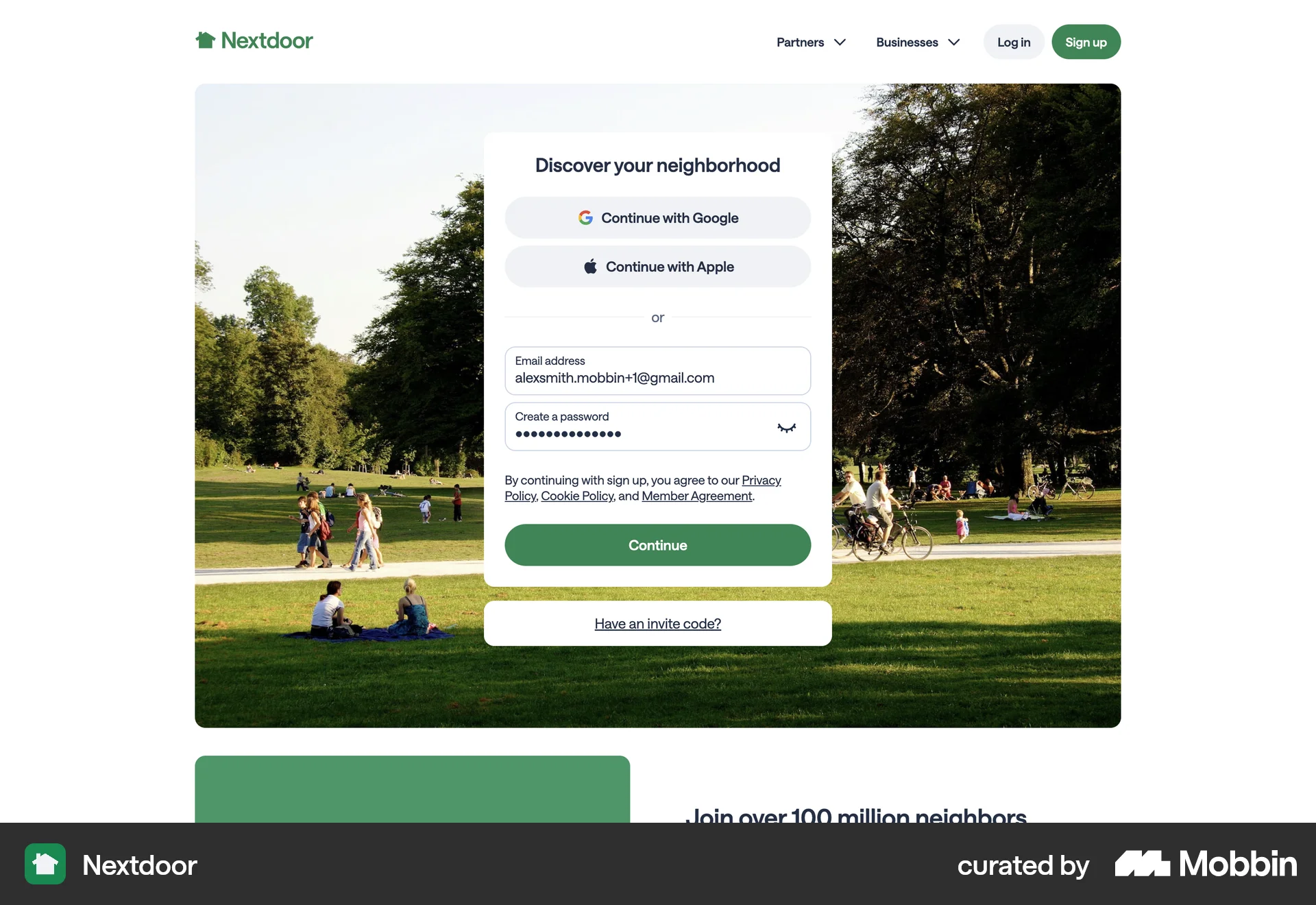 Nextdoor Web Signup screen