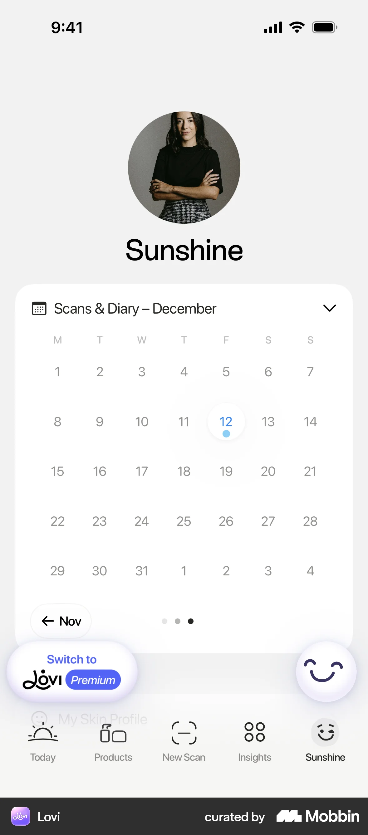 Lovi iOS Calendar screen