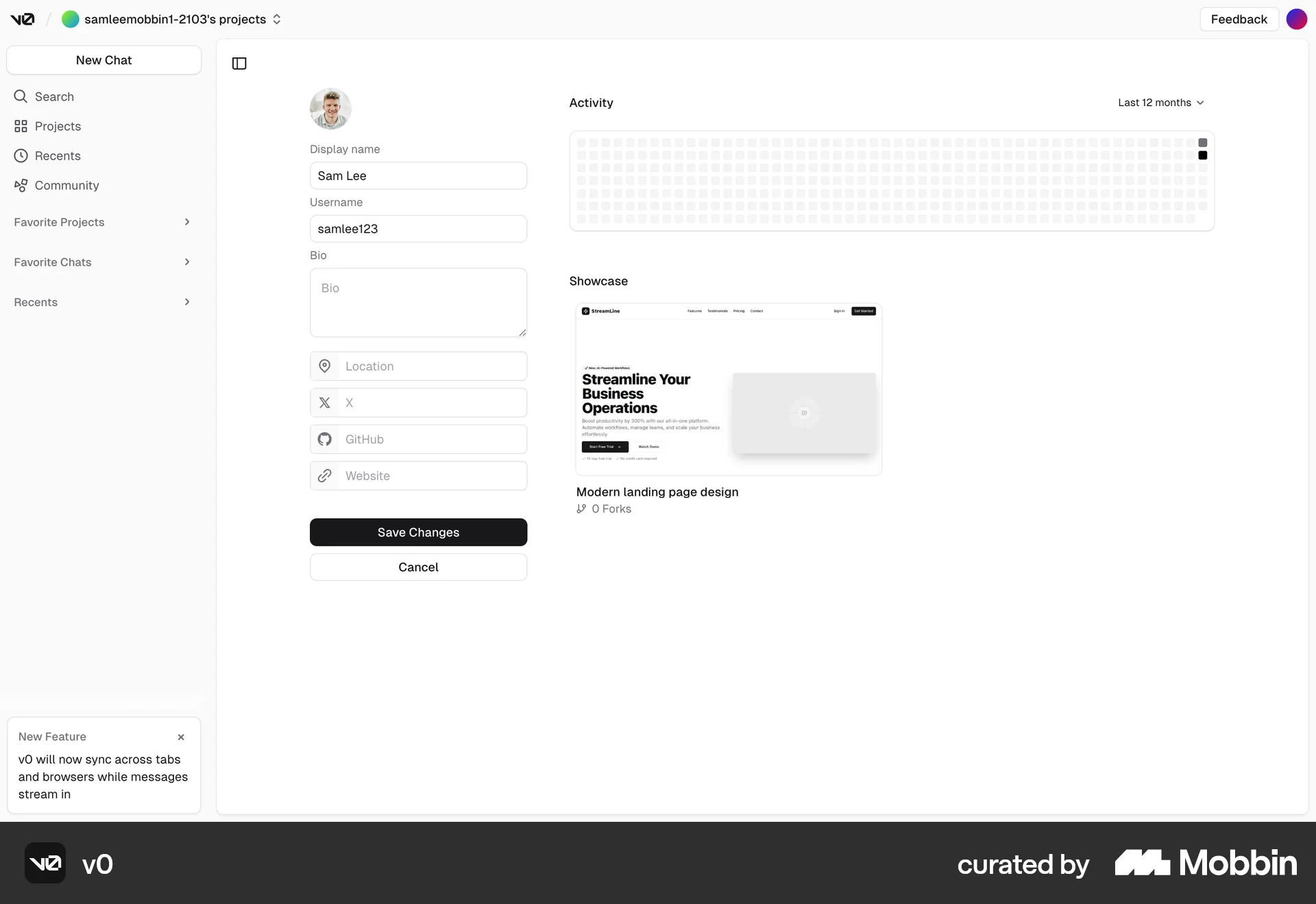 v0 Web Settings & Preferences screen