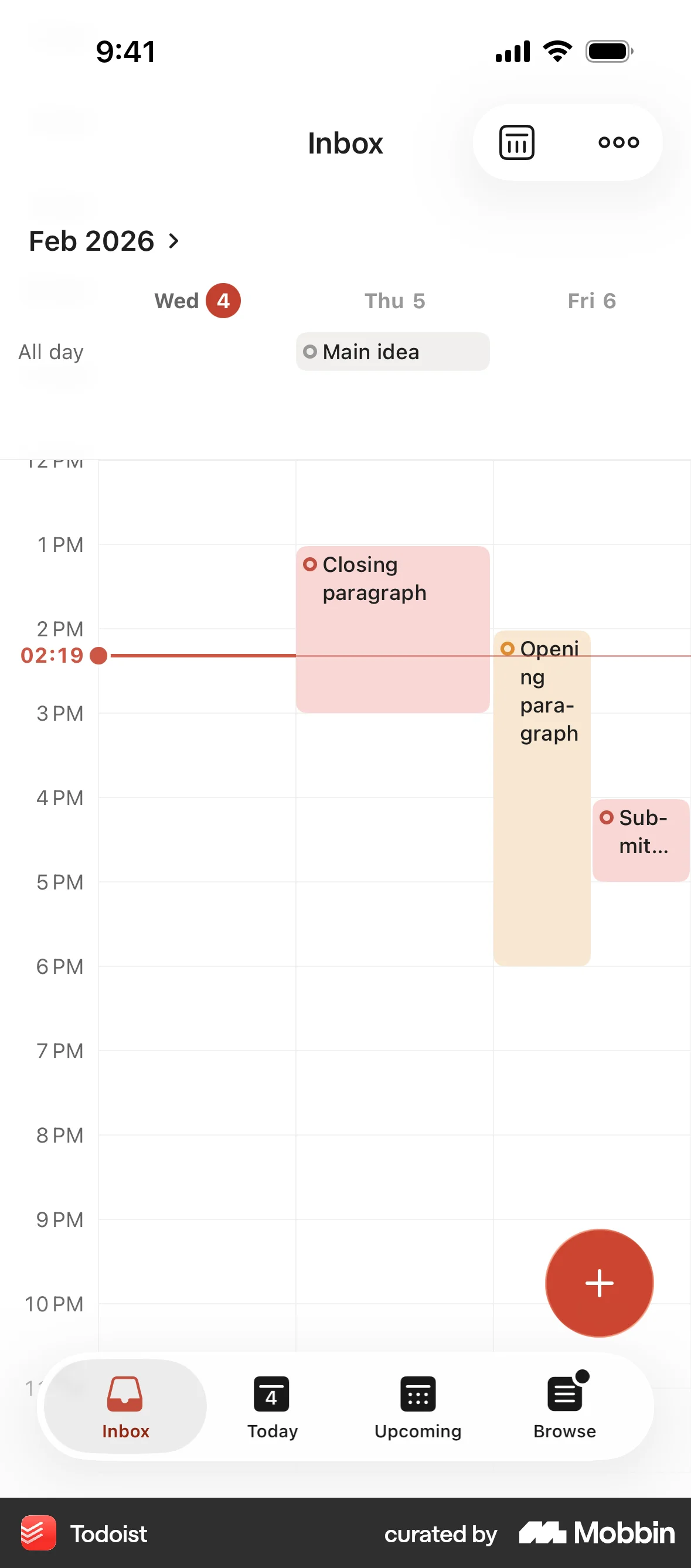 Todoist iOS Calendar screen