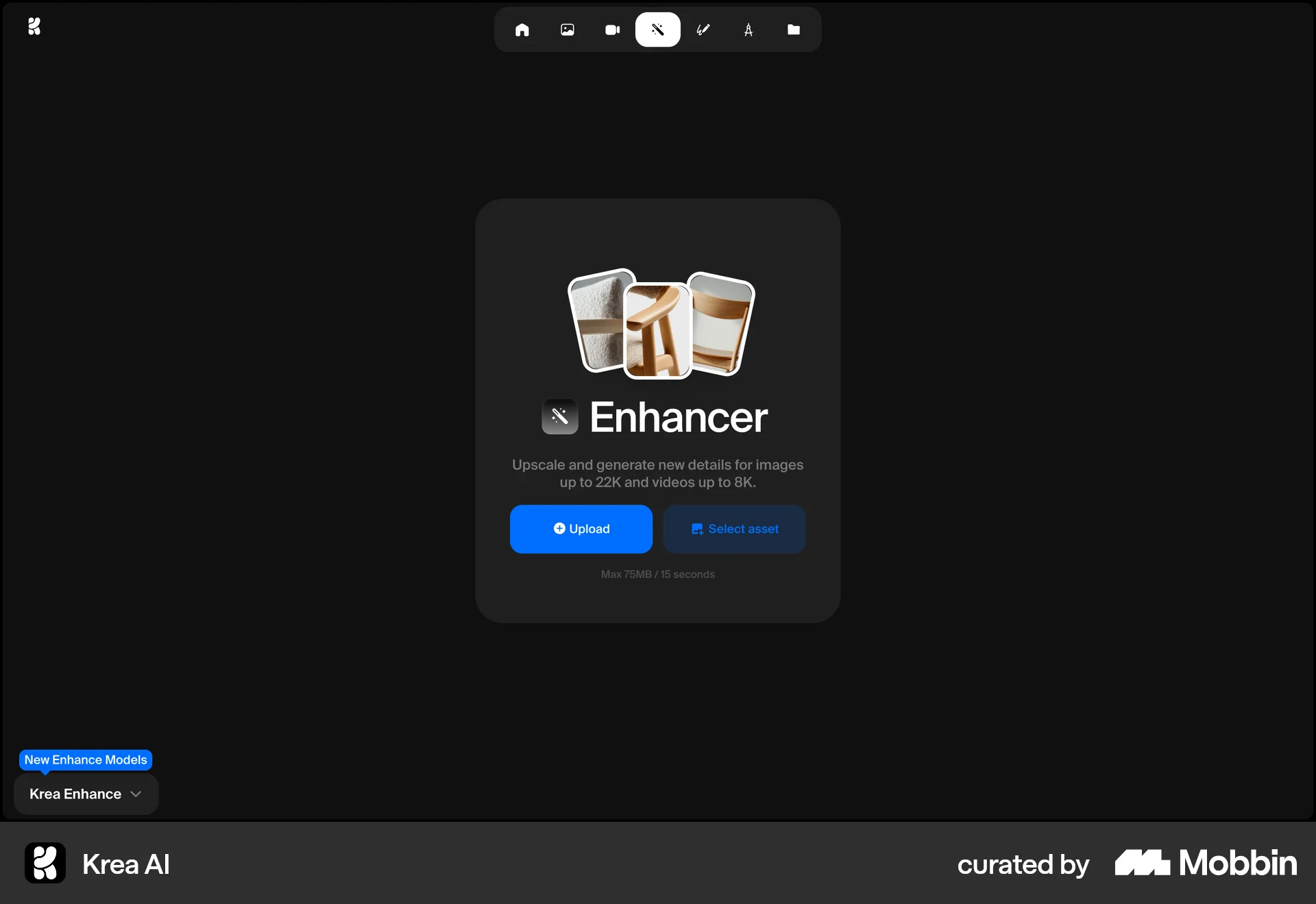 Krea AI Web Dark Mode screen