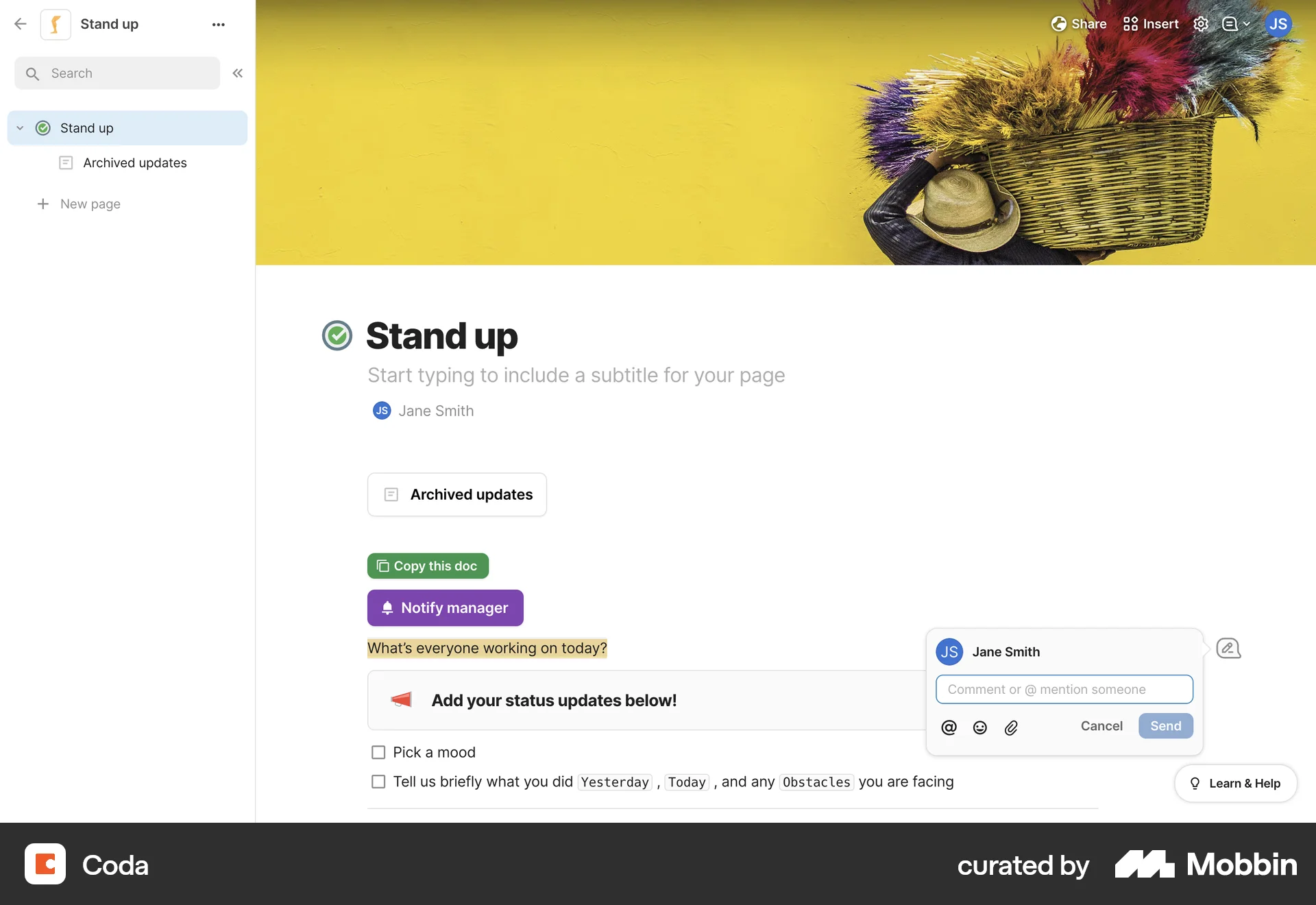 Coda Web Comments screen