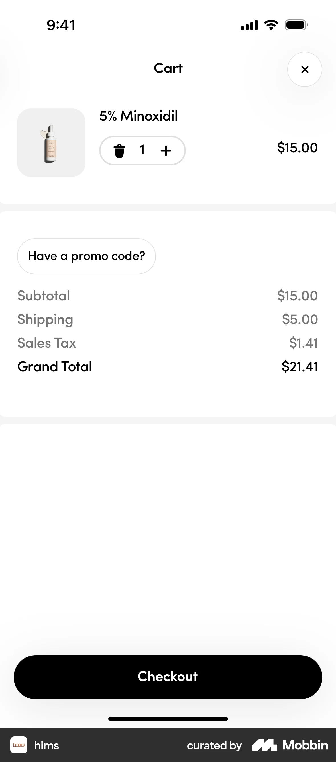 Hims iOS Mobile Shopping Cart screen