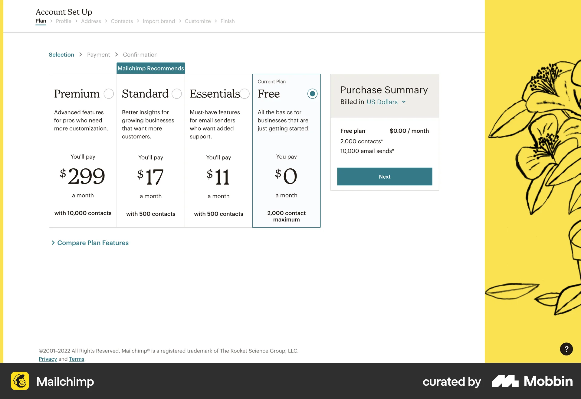 Mailchimp Web Pricing screen