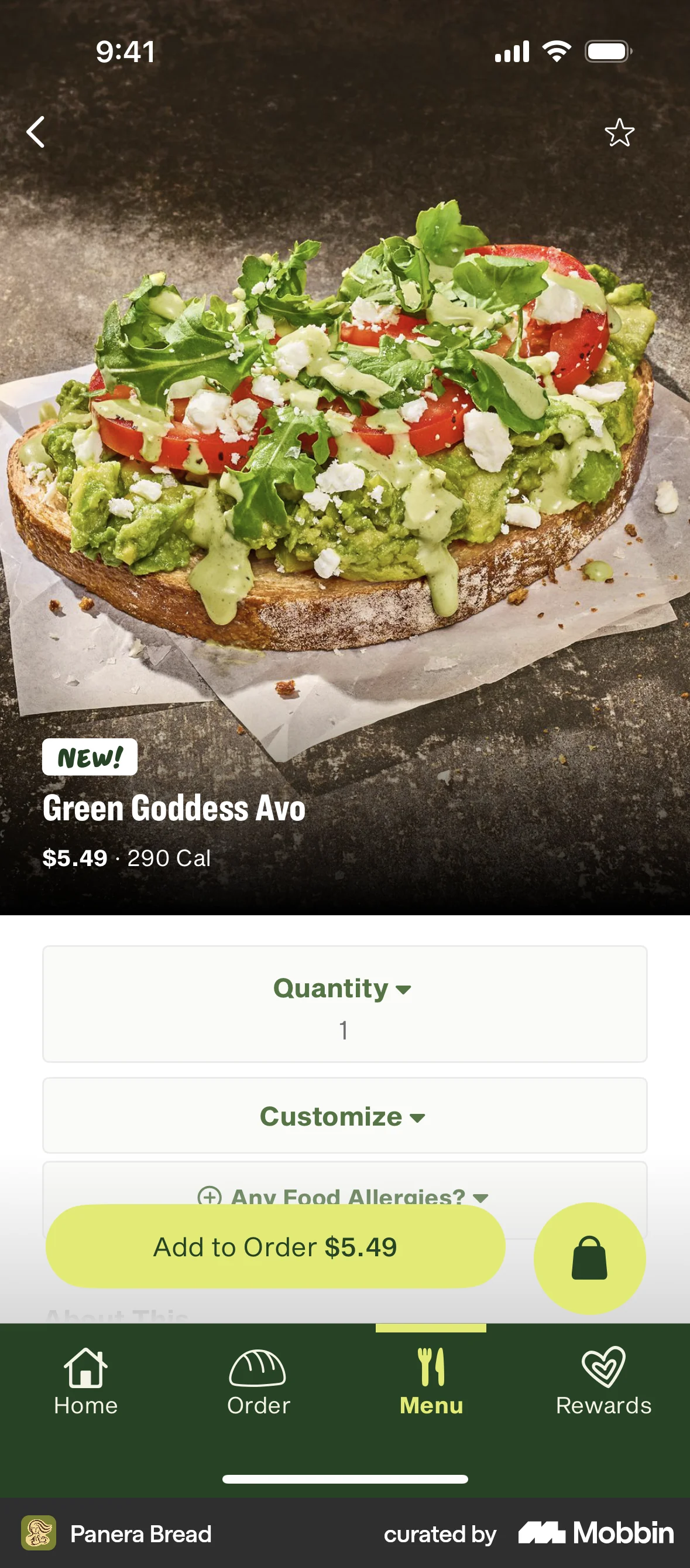 Panera Bread iOS screen containing Photo UI element