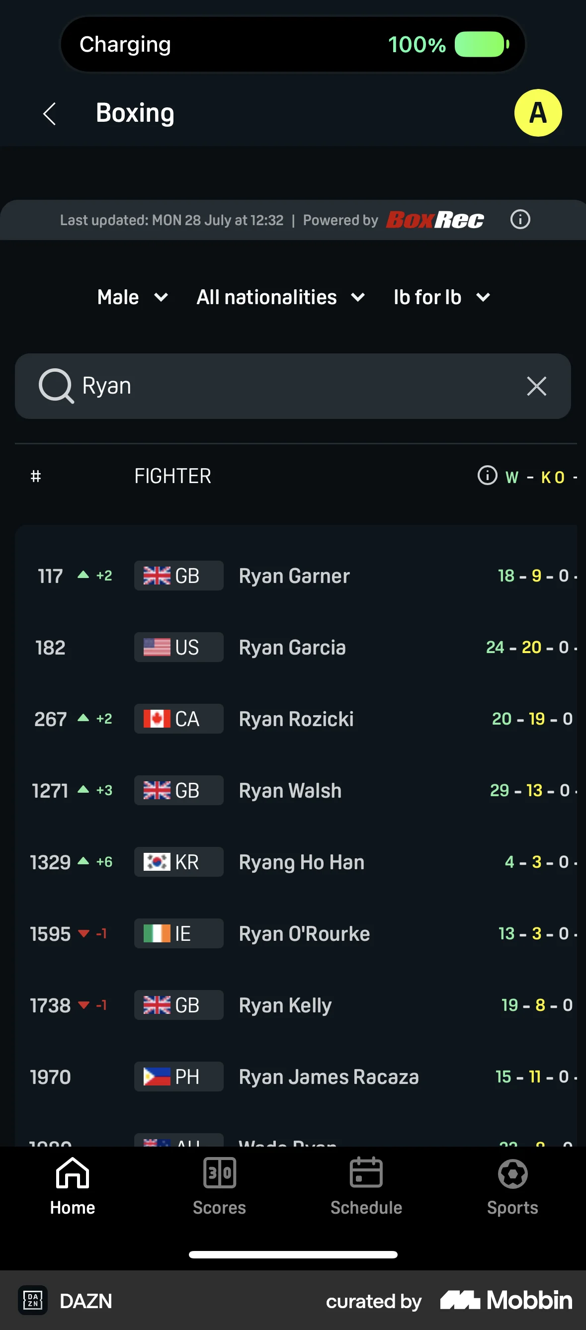 DAZN iOS Search screen