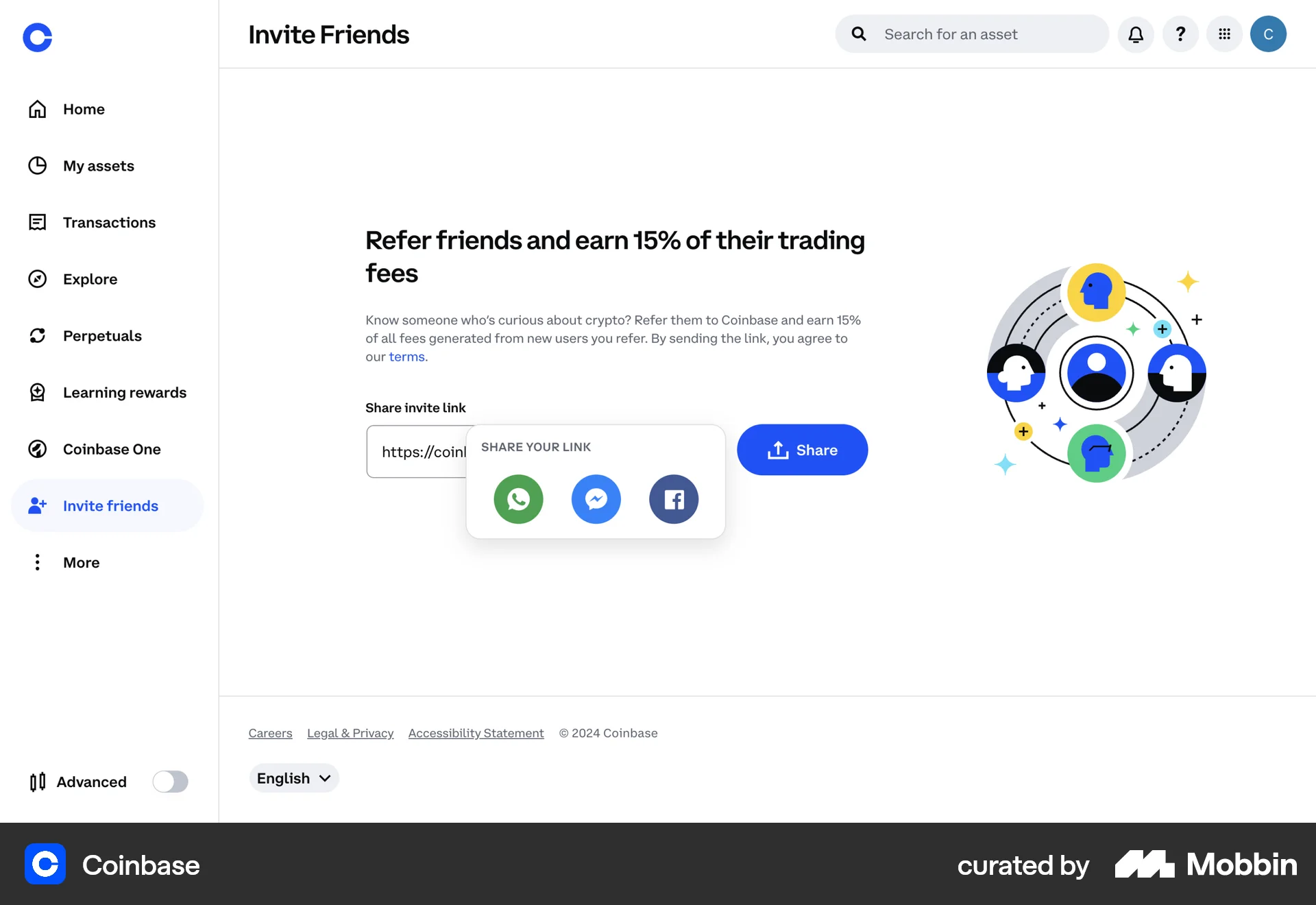 Coinbase Web Share screen