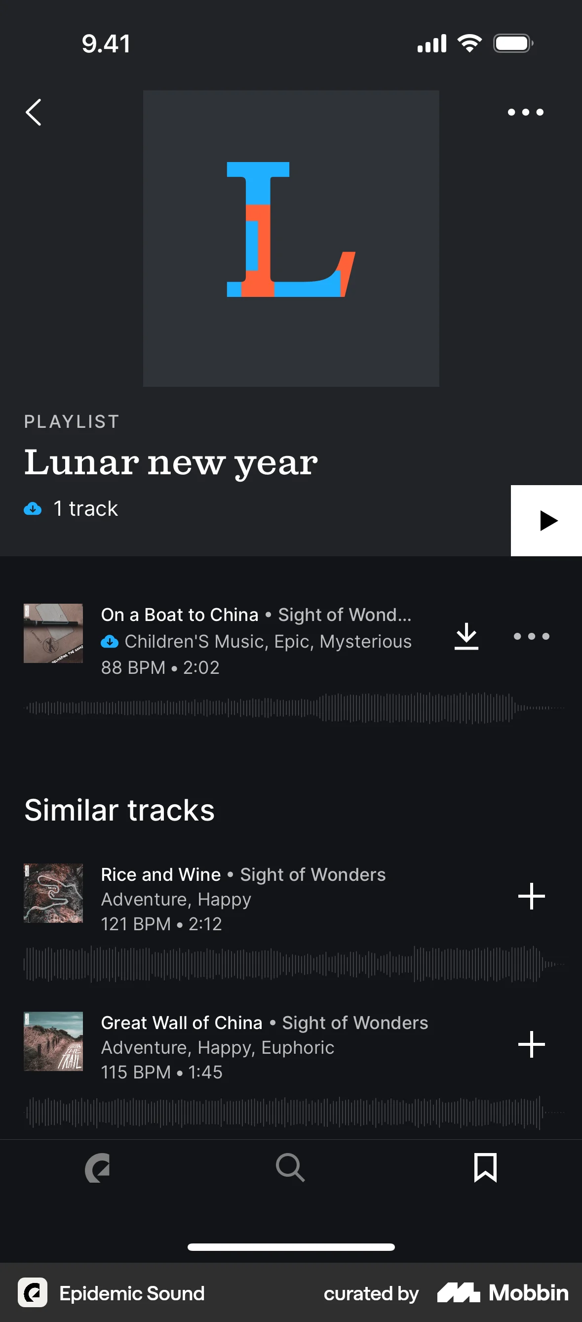 Epidemic Sound iOS Downloads & Available Offline screen