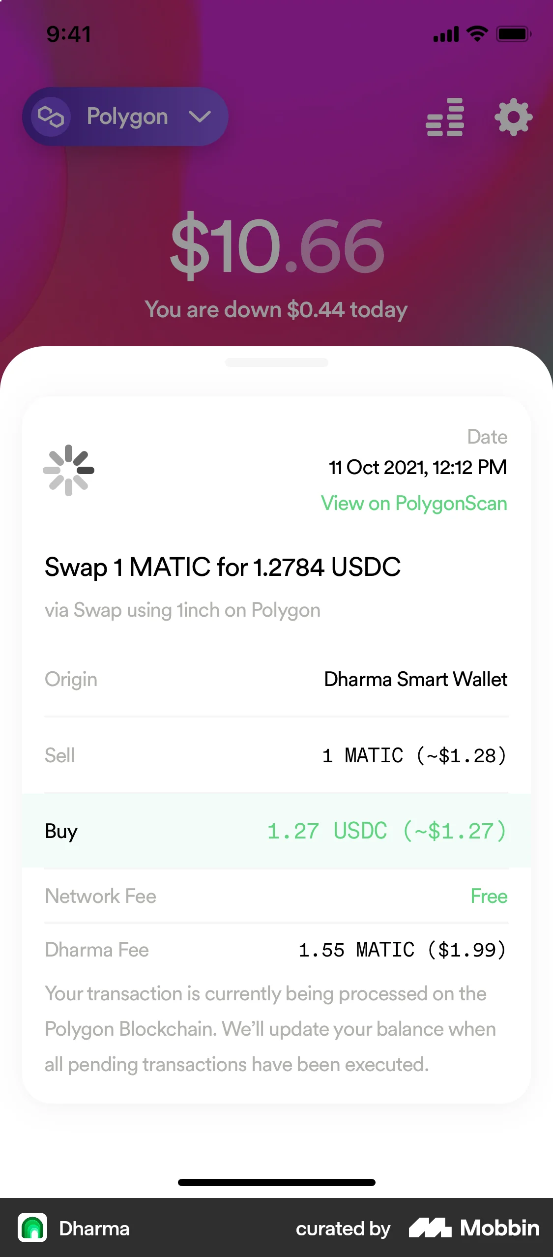 Dharma iOS Order History screen