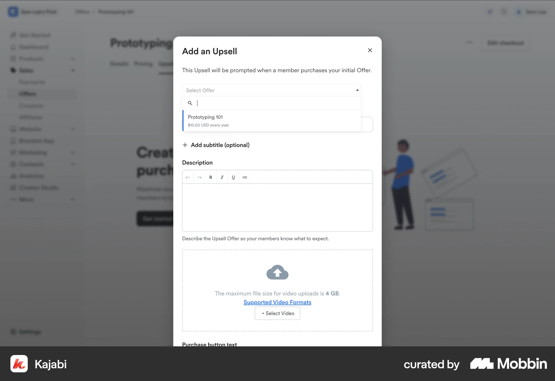 Kajabi Web screen containing Combobox UI element