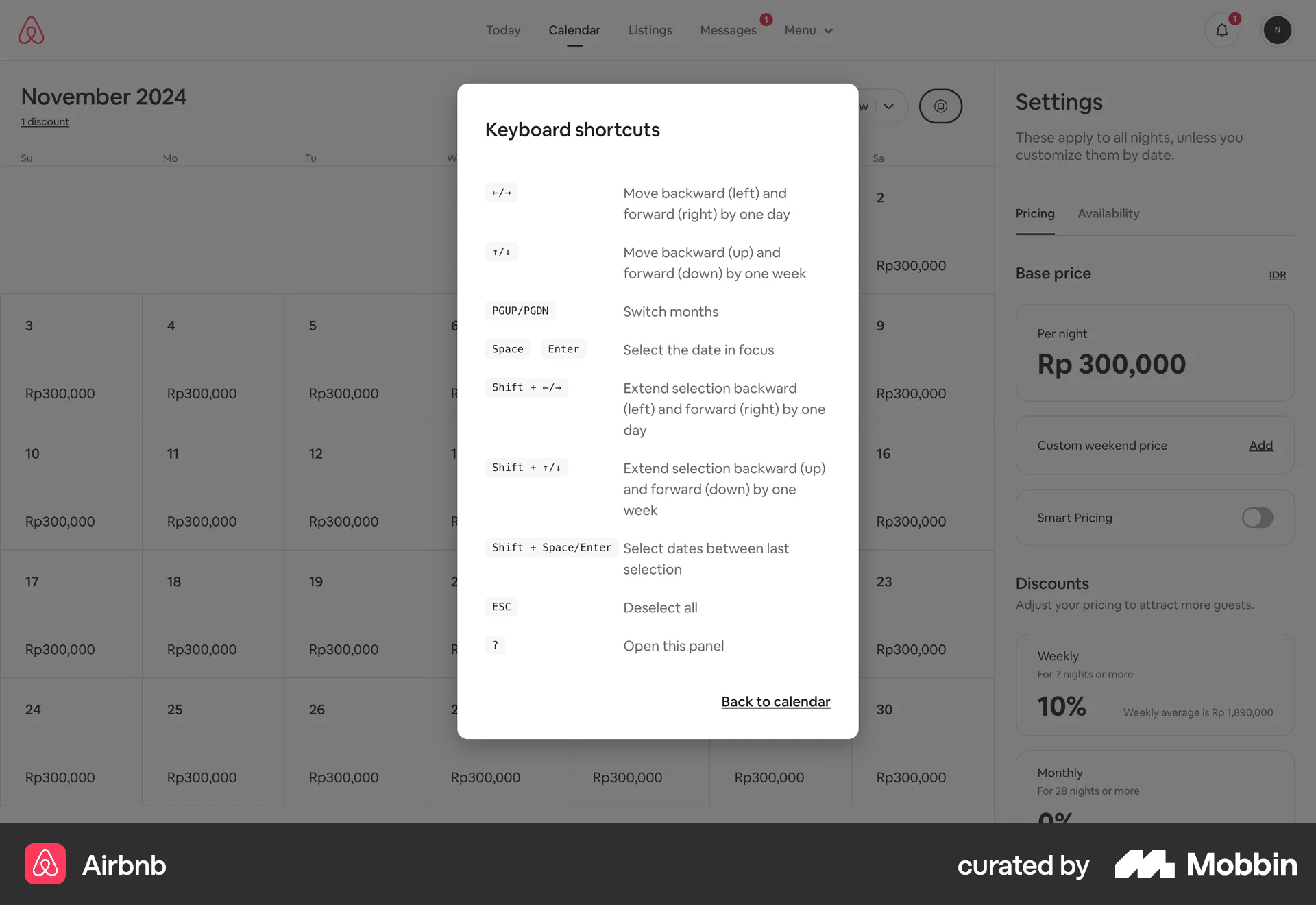 Airbnb Web screen containing Keyboard Key UI element