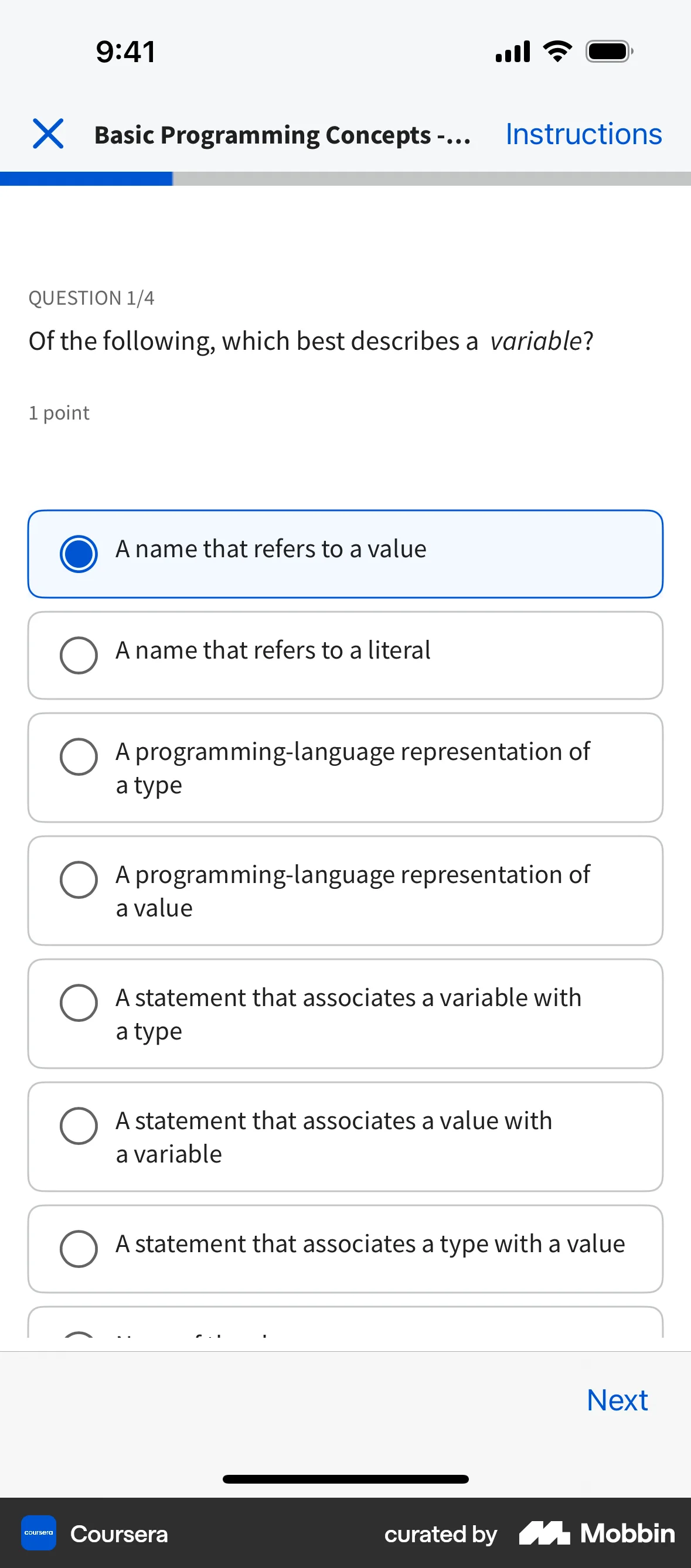 Coursera iOS Quiz screen