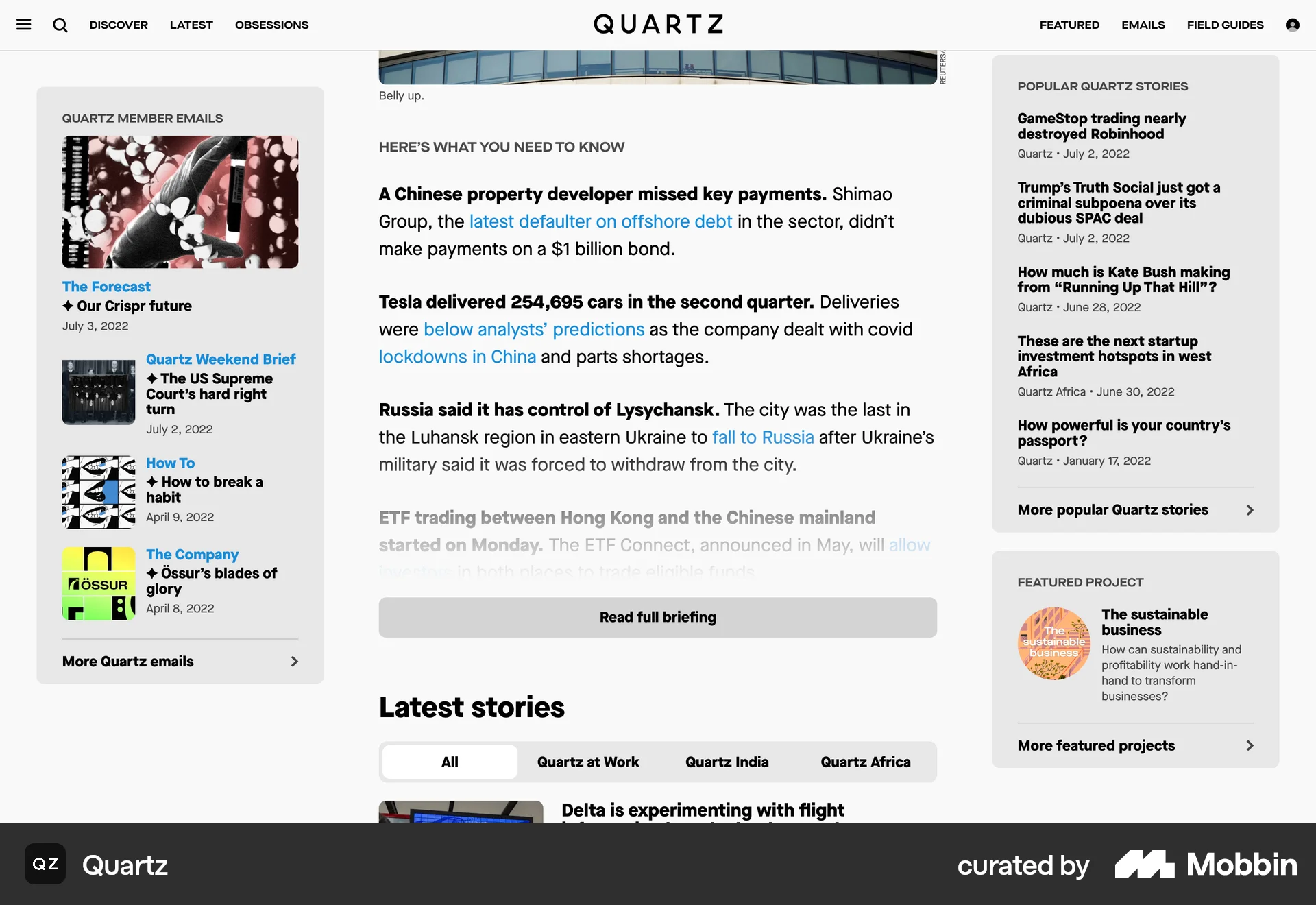 Quartz Web News Feed screen