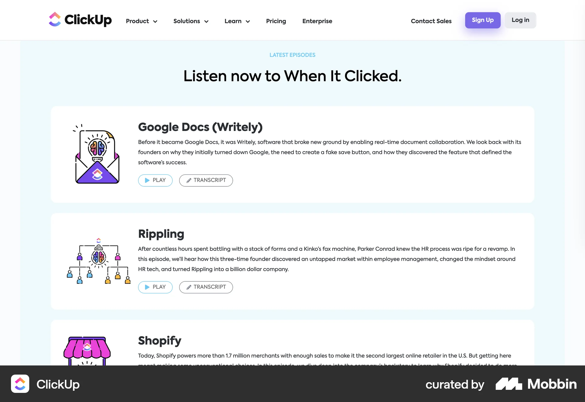 ClickUp Web Song & Podcast Detail screen
