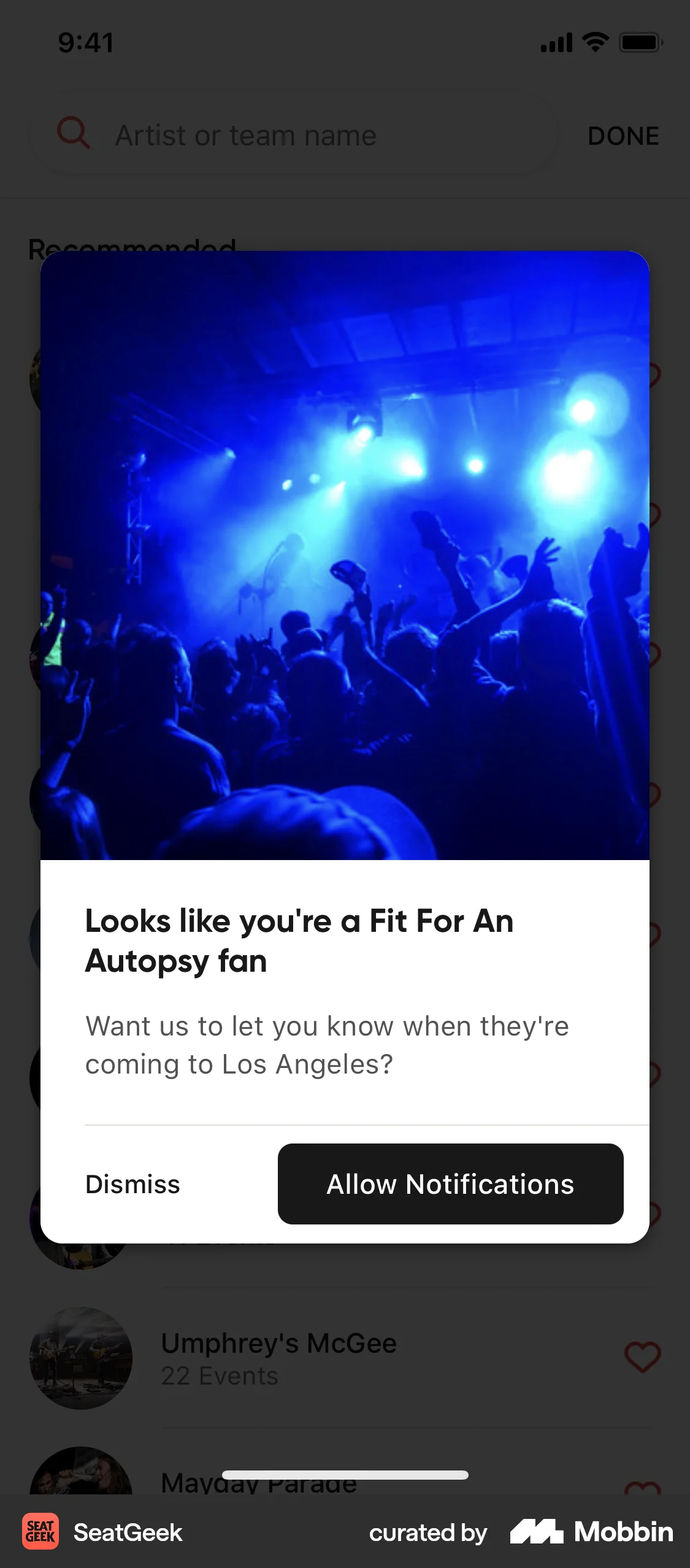 SeatGeek iOS Notification Modal | Mobbin