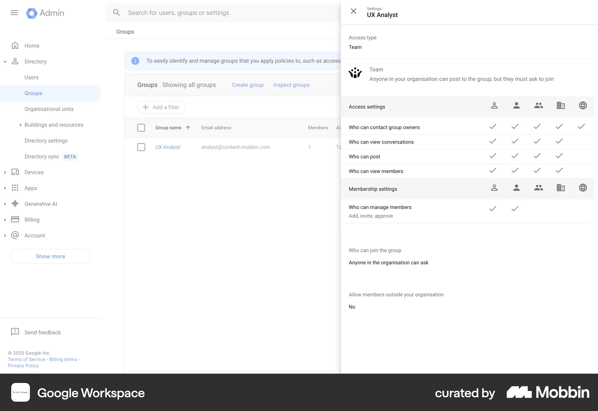 Google Workspace Web Settings & Preferences screen