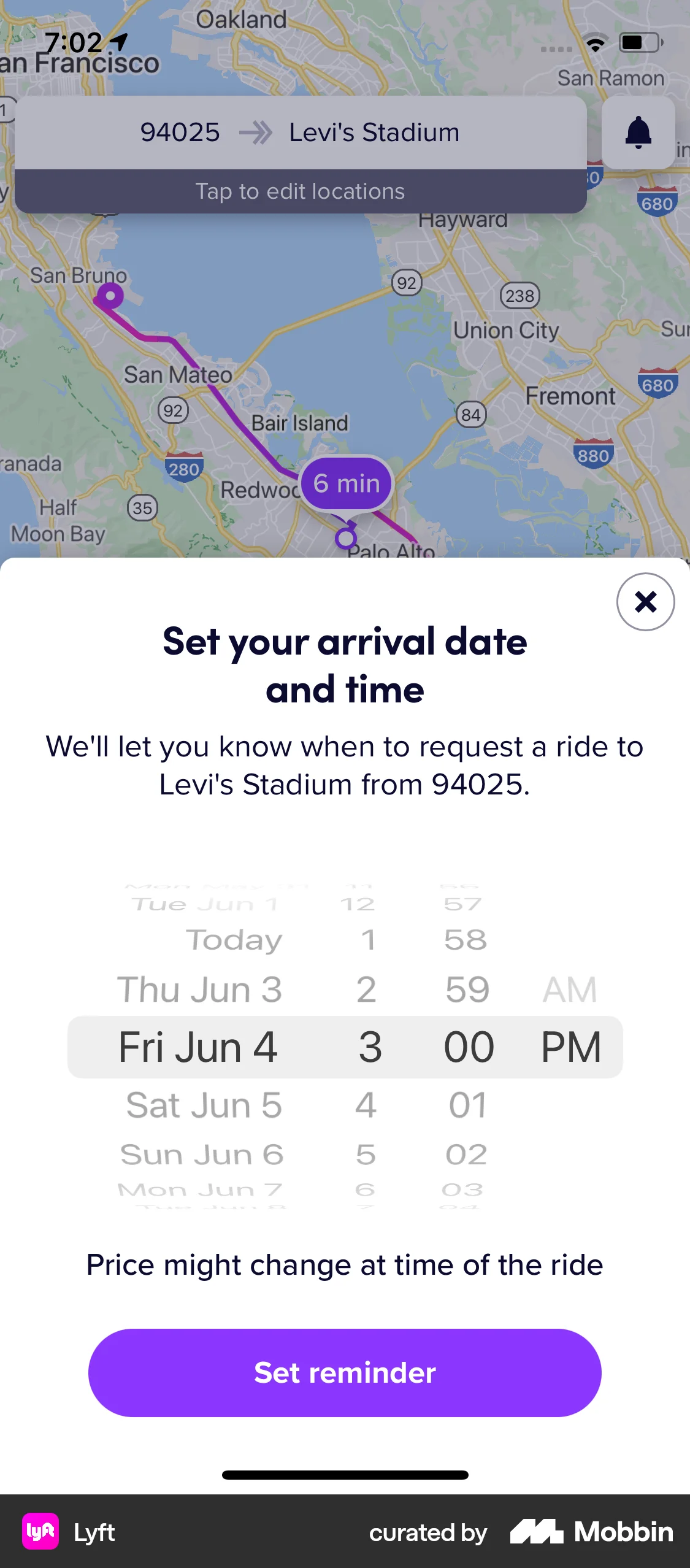 Lyft iOS Reminder screen