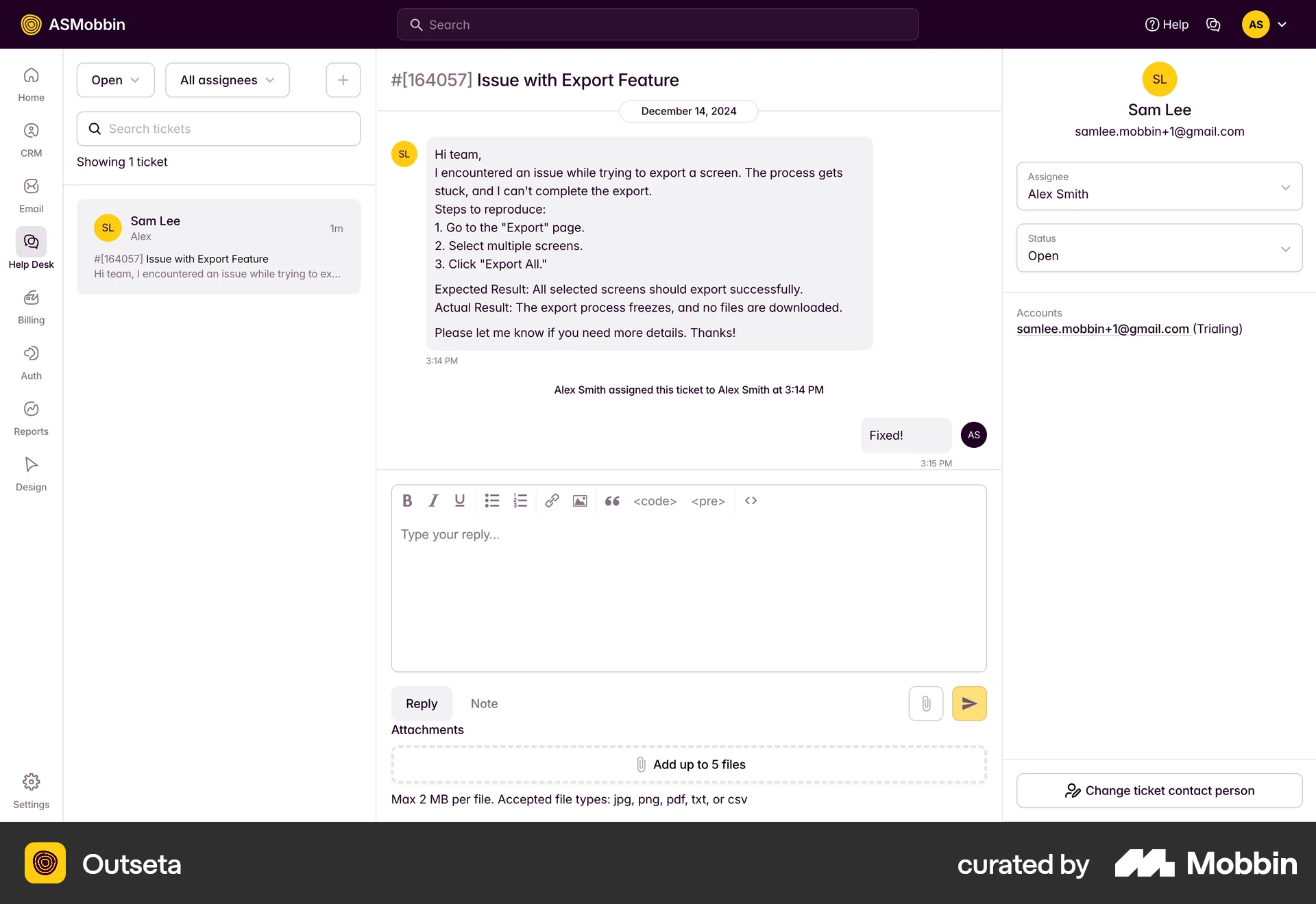Outseta Web screen containing File Upload UI element