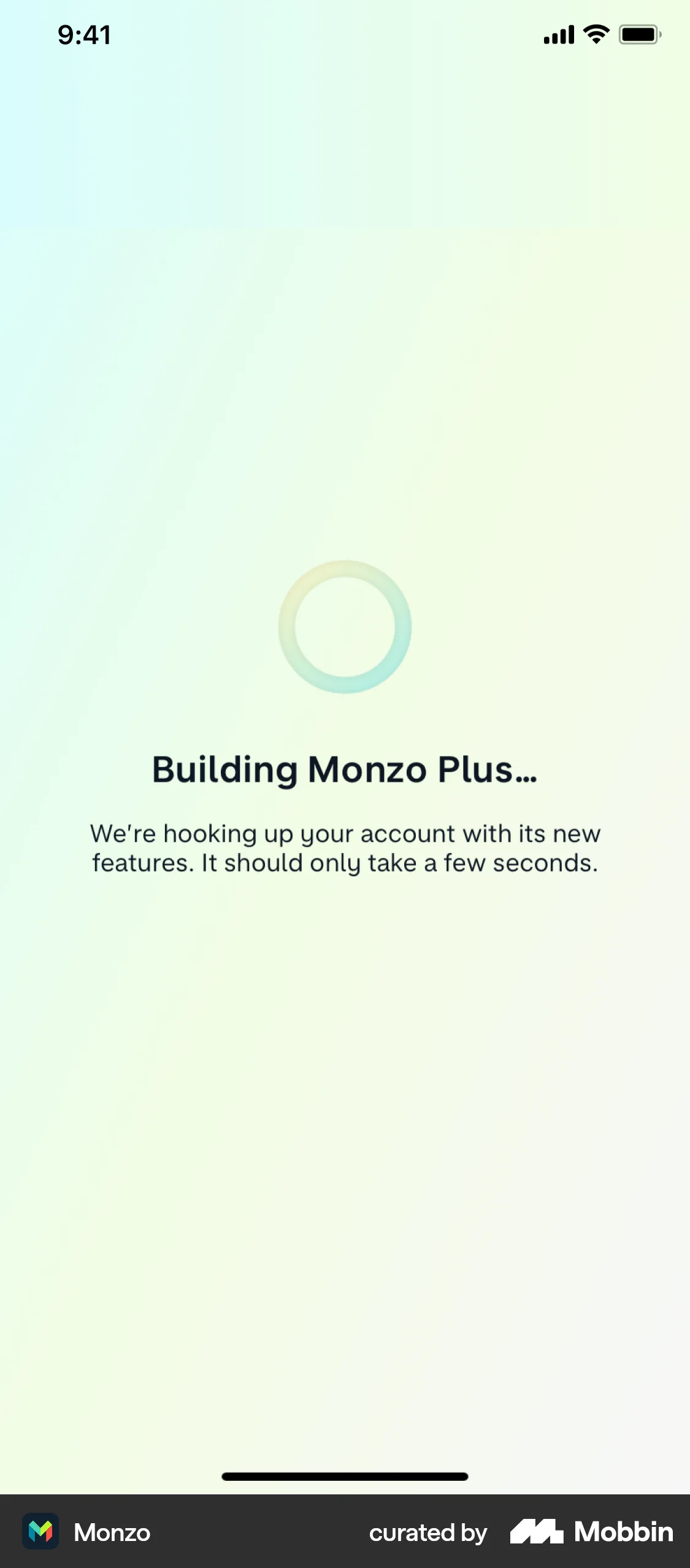 Monzo iOS screen containing Loading Indicator UI element